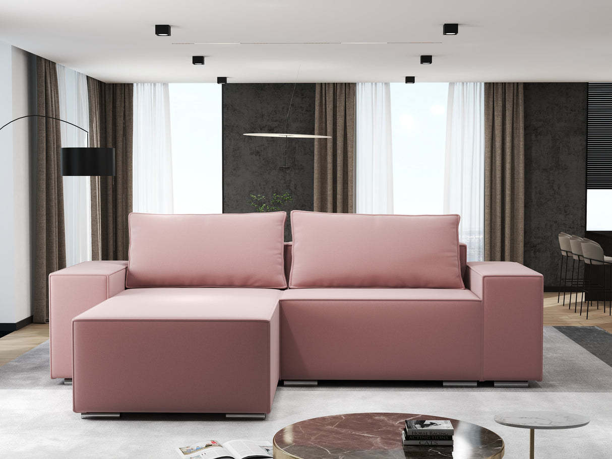 Colțar extensibil dumonde cu ladă de depozitare si sezut confortabil din spuma HR, Dream Royal Roz 290x185 cm Fabrica