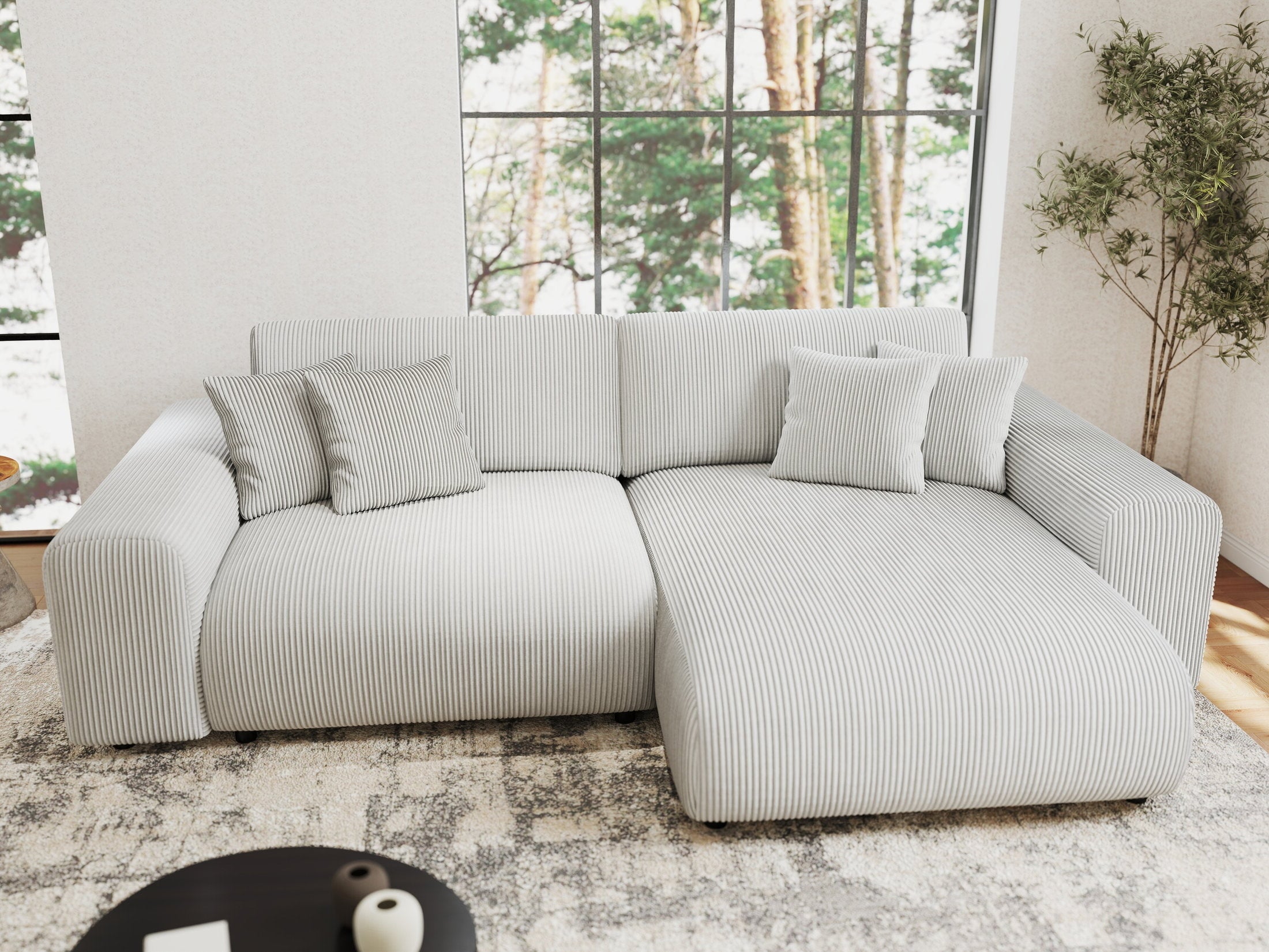 Colțar extensibil dumonde cu ladă de depozitare si sezut confortabil din spuma HR, Sarina Zoom Gri 255x168 cm II