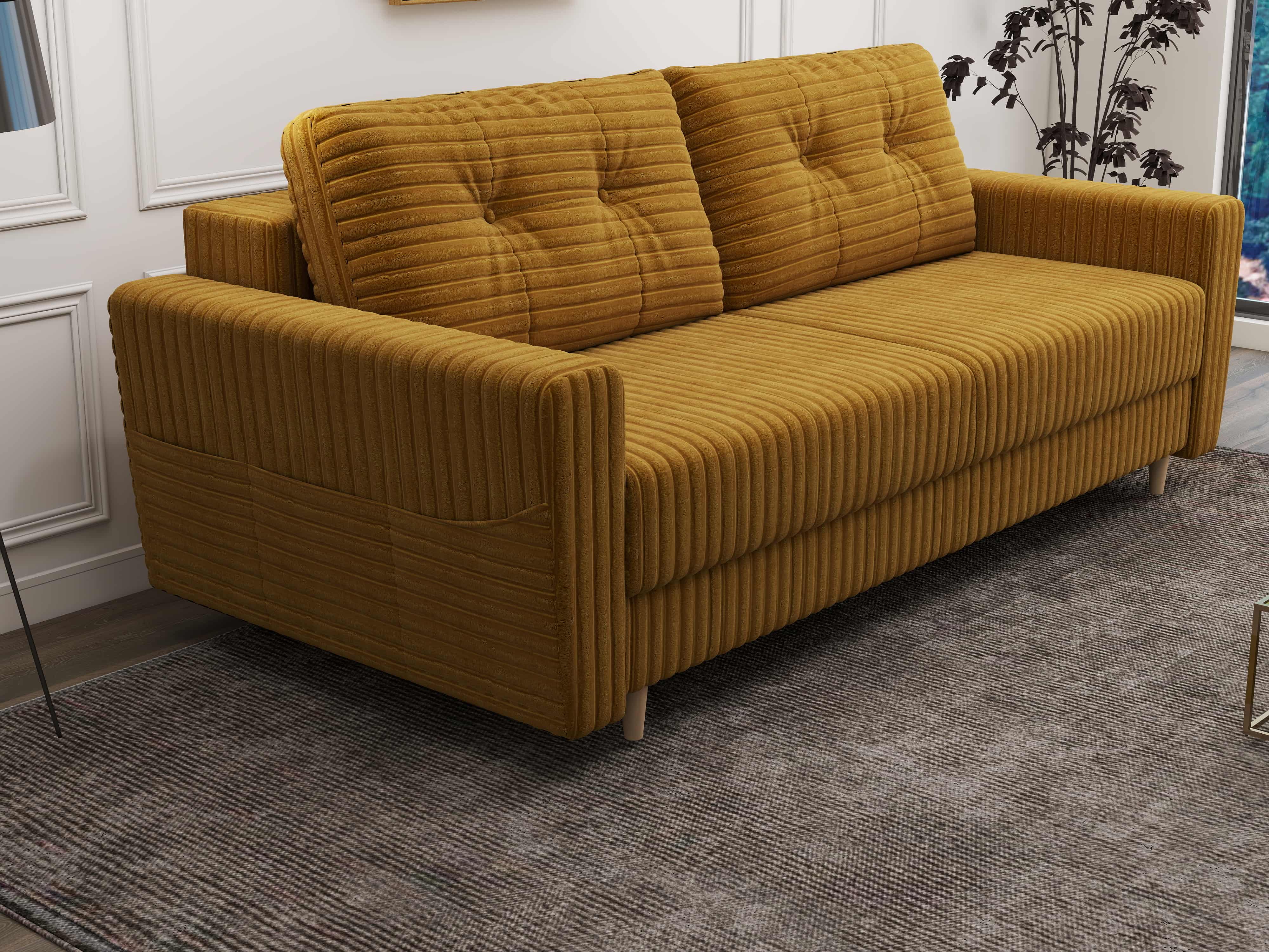 Canapea extensibilă dumonde cu ladă de depozitare si sezut confortabil din spuma HR, Summer Ambience Mustar 225x100 cm