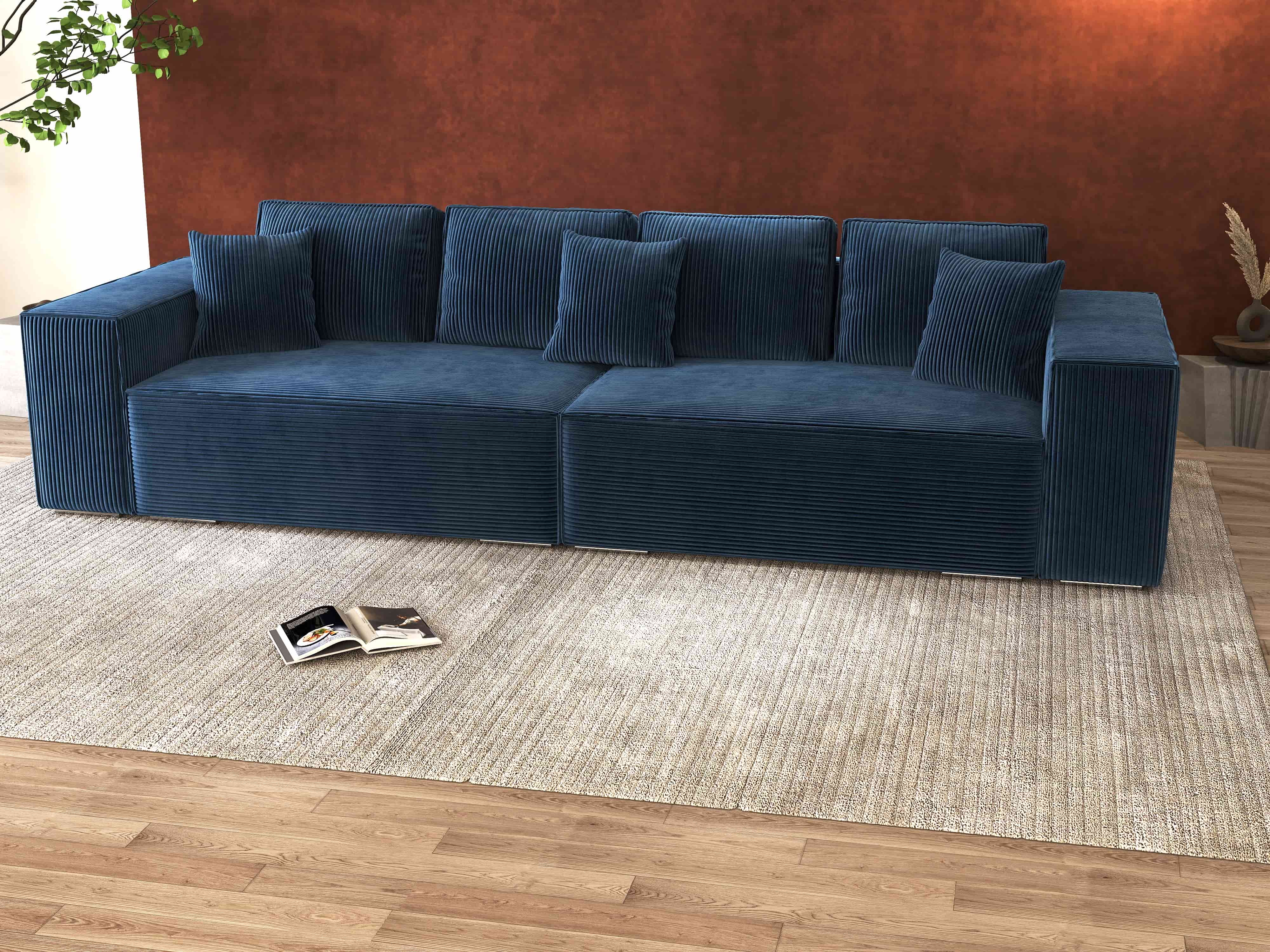 Canapea extensibilă dumonde cu ladă de depozitare si sezut confortabil din spuma HR, Dream Zoom Albastru 310x100 cm Fabrica