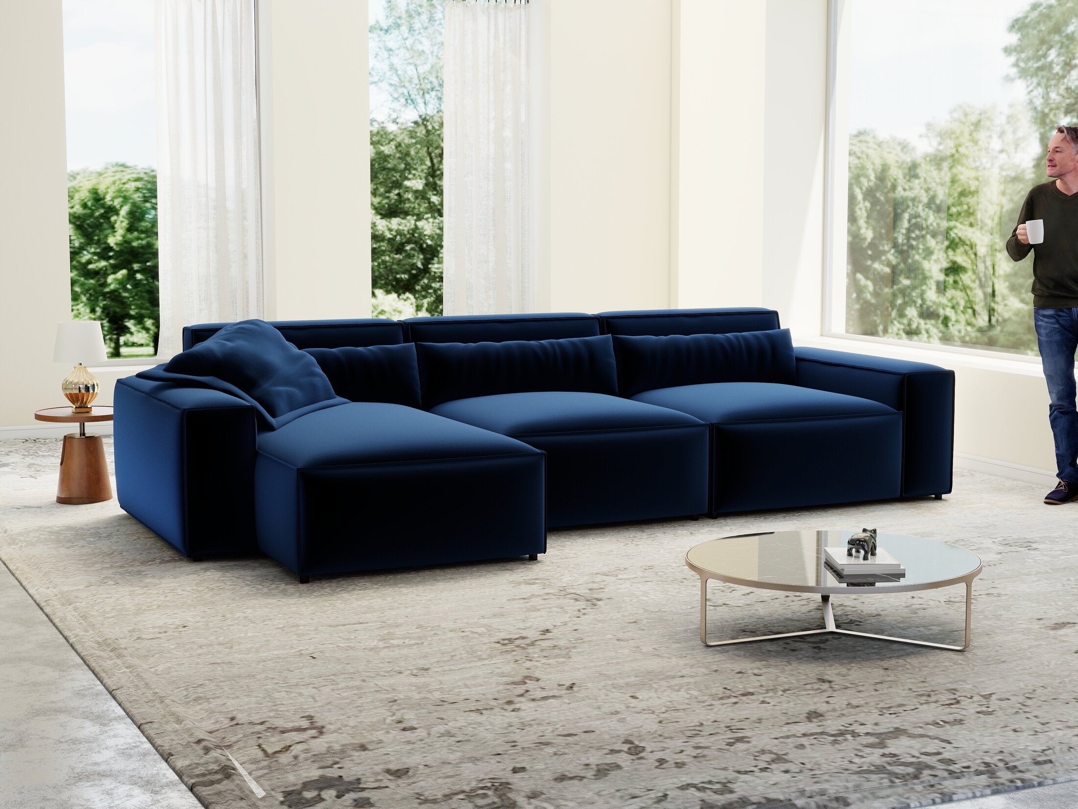 Colțar dumonde cu sezut confortabil din spuma HR, Marvelo XL Royal Albastru Navy 366x175 cm