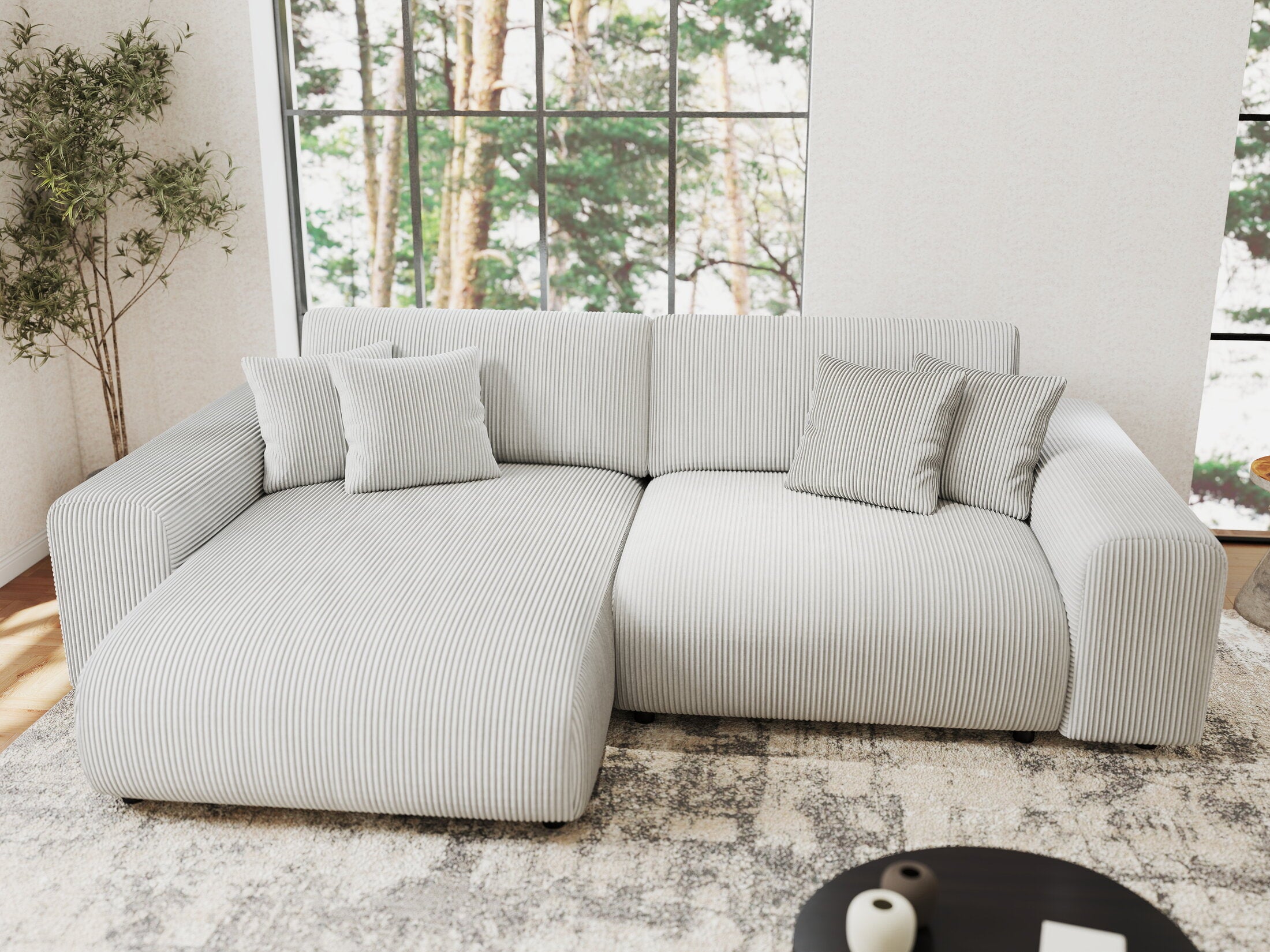 Colțar extensibil dumonde cu ladă de depozitare si sezut confortabil din spuma HR, Sarina Zoom Gri 255x168 cm