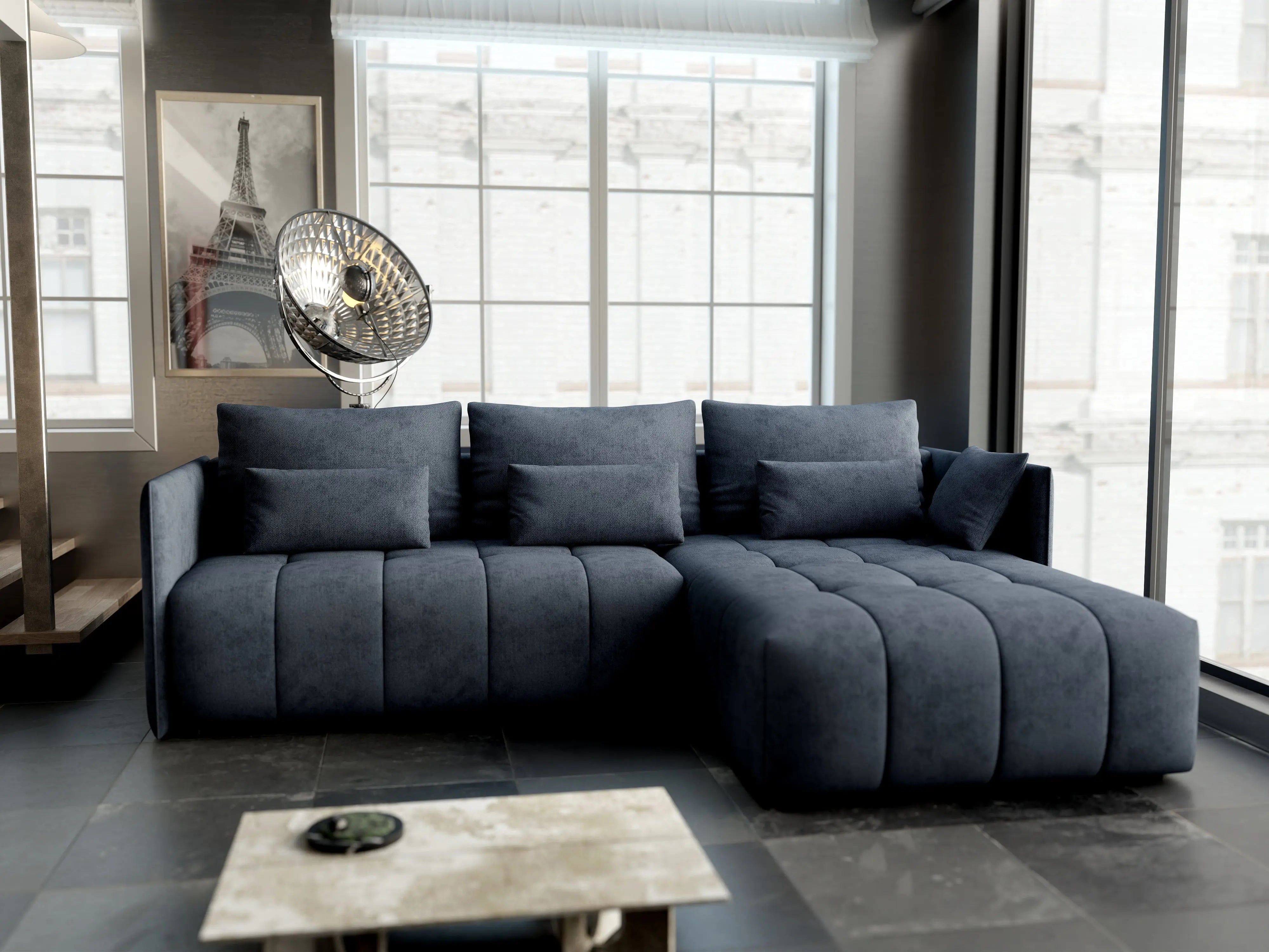 Colțar extensibil dumonde cu ladă de depozitare si sezut confortabil din spuma HR, Malta Grau II 235x185 cm Fabrica