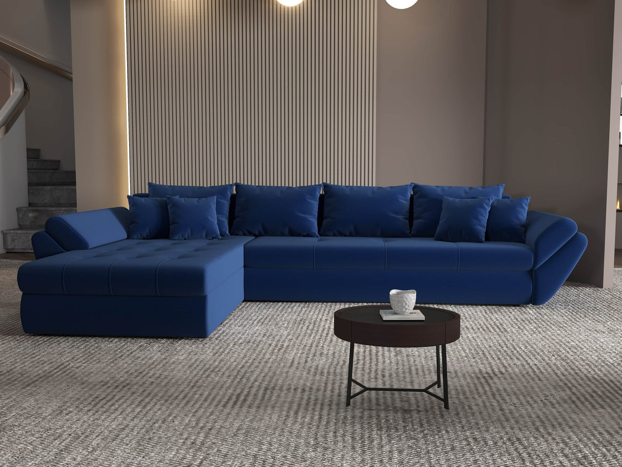 Colțar extensibil dumonde cu ladă de depozitare si sezut confortabil din spuma HR, Loana XL Royal Albastru 335x185 cm Fabrica