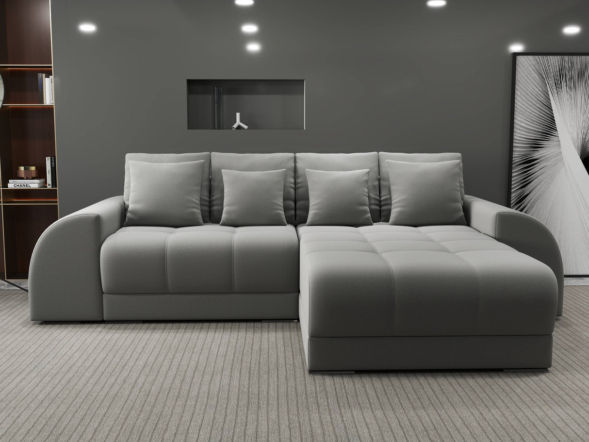 Colțar extensibil dumonde cu ladă de depozitare si sezut confortabil din spuma HR, Verona Royal Gri II 290x185 cm Fabrica