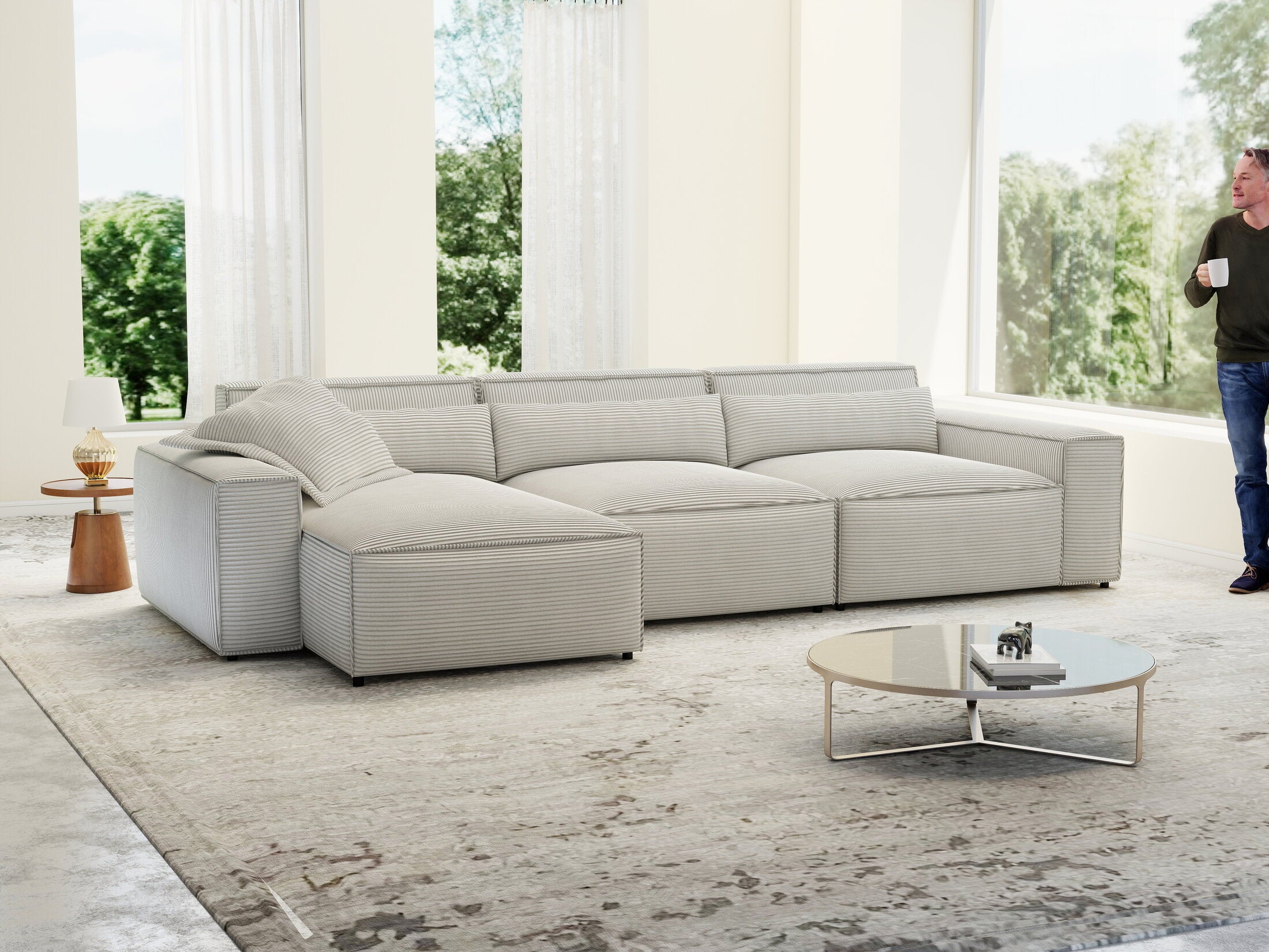 Colțar dumonde cu sezut confortabil din spuma HR, Marvelo XL Zoom Gri Mint 366x175 cm