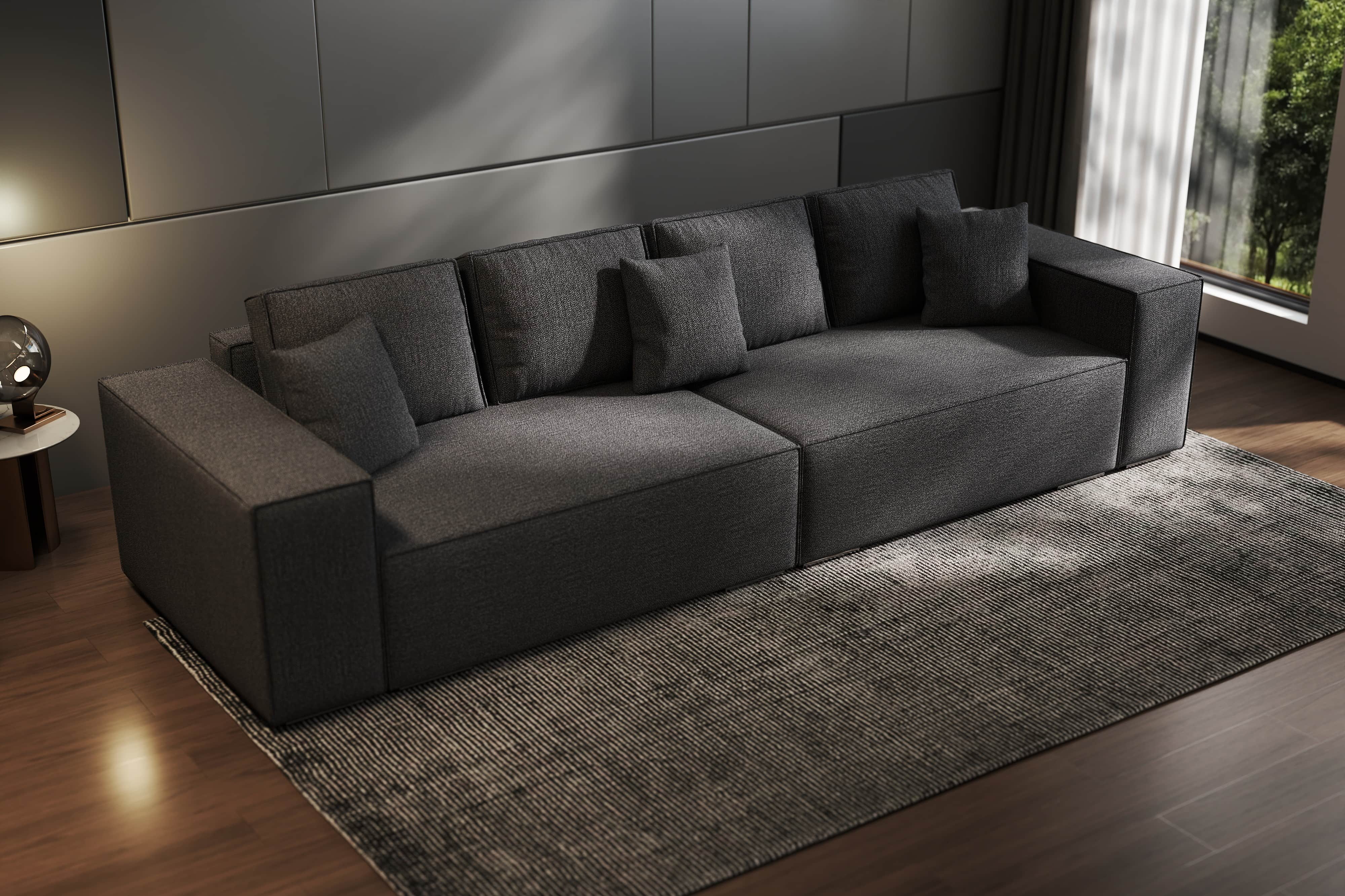 Canapea extensibilă dumonde cu ladă de depozitare si sezut confortabil din spuma HR, Dream Enjoy Grafit 310x100 cm Fabrica