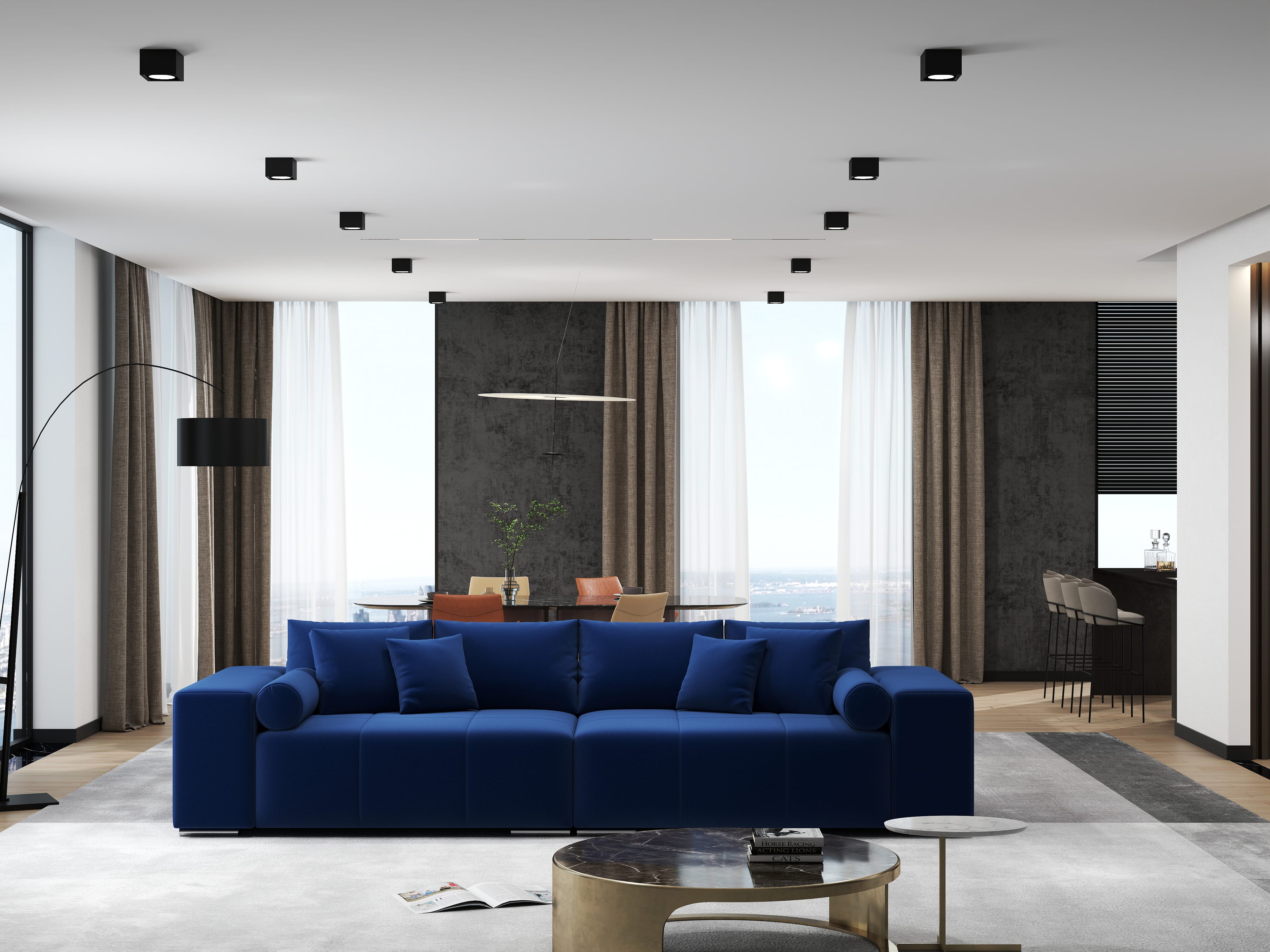 Canapea extensibilă dumonde cu ladă de depozitare si sezut confortabil din spuma HR, Marbela Royal Velvet Albastru XXL 295x100 cm fabrica