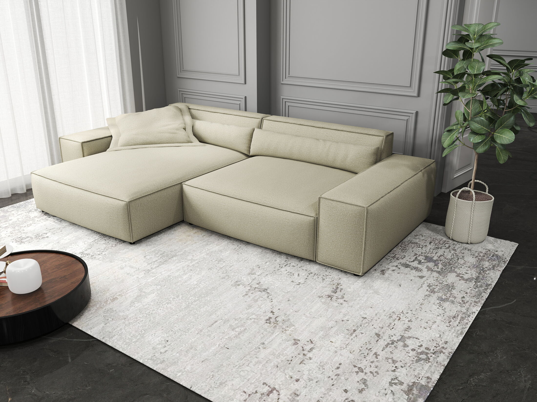 Colțar dumonde cu șezut confortabil din spumă HR, Marvelo Enjoy Bej 264x175 cm