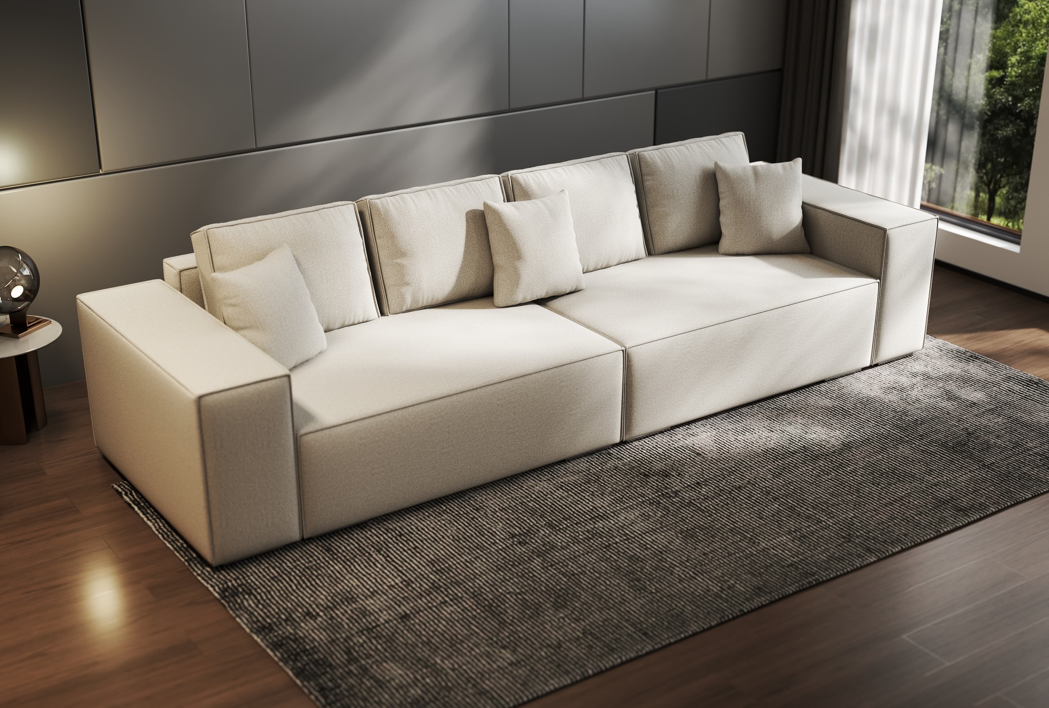 Canapea extensibilă dumonde cu ladă de depozitare si sezut confortabil din spuma HR, Dream Enjoy Bej 310x100 cm Fabrica