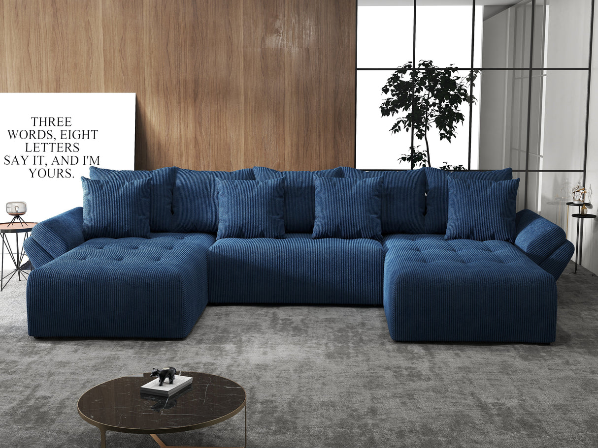 Colțar extensibil dumonde cu ladă de depozitare si sezut confortabil din spuma HR, Berlin U Zoom Bluemarin 380x180 cm Fabrica