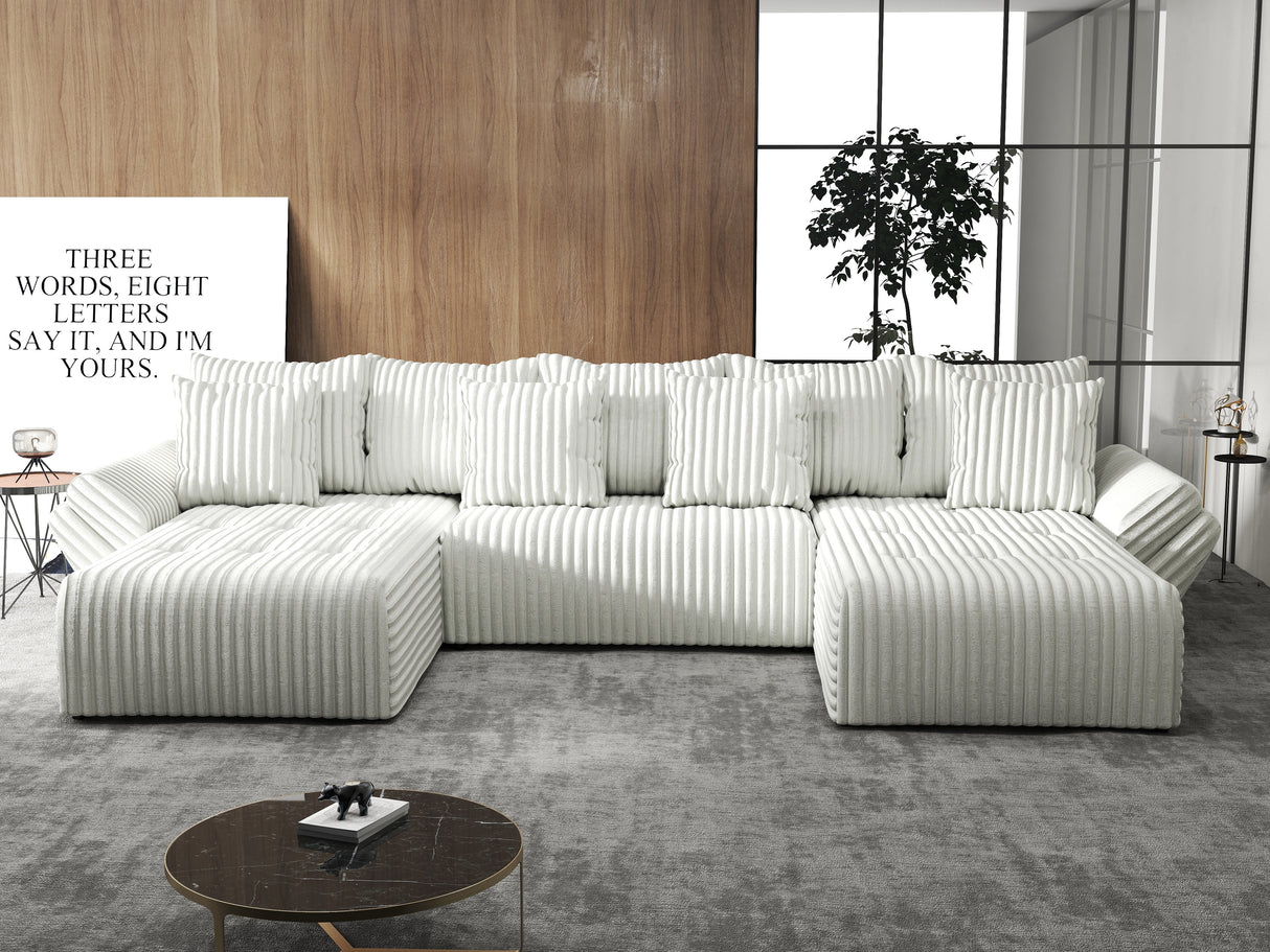 Colțar extensibil dumonde cu ladă de depozitare si sezut confortabil din spuma HR, Berlin U Ambience Bej 380x180 cm Fabrica