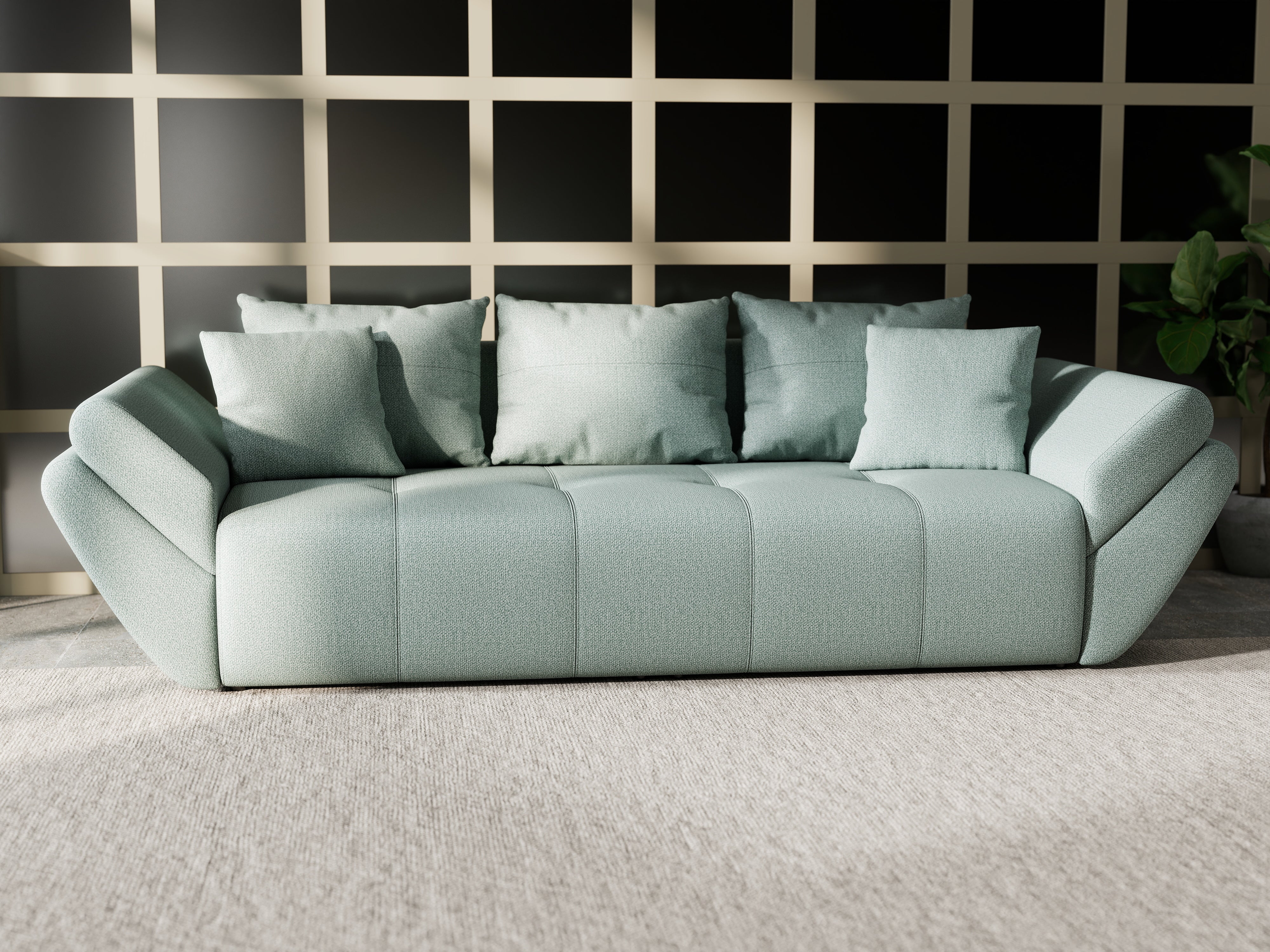 Canapea extensibilă dumonde cu ladă de depozitare si sezut confortabil din spuma HR, Berlin Mint 250x100 cm Fabrica