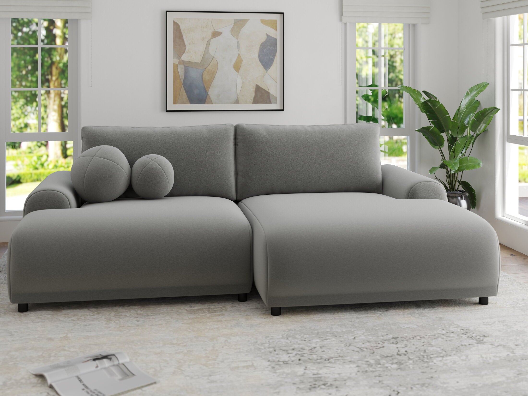 Colțar extensibil dumonde cu ladă de depozitare și șezut confortabil din spumă HR, Carlo Royal Gri 240x145 cm II