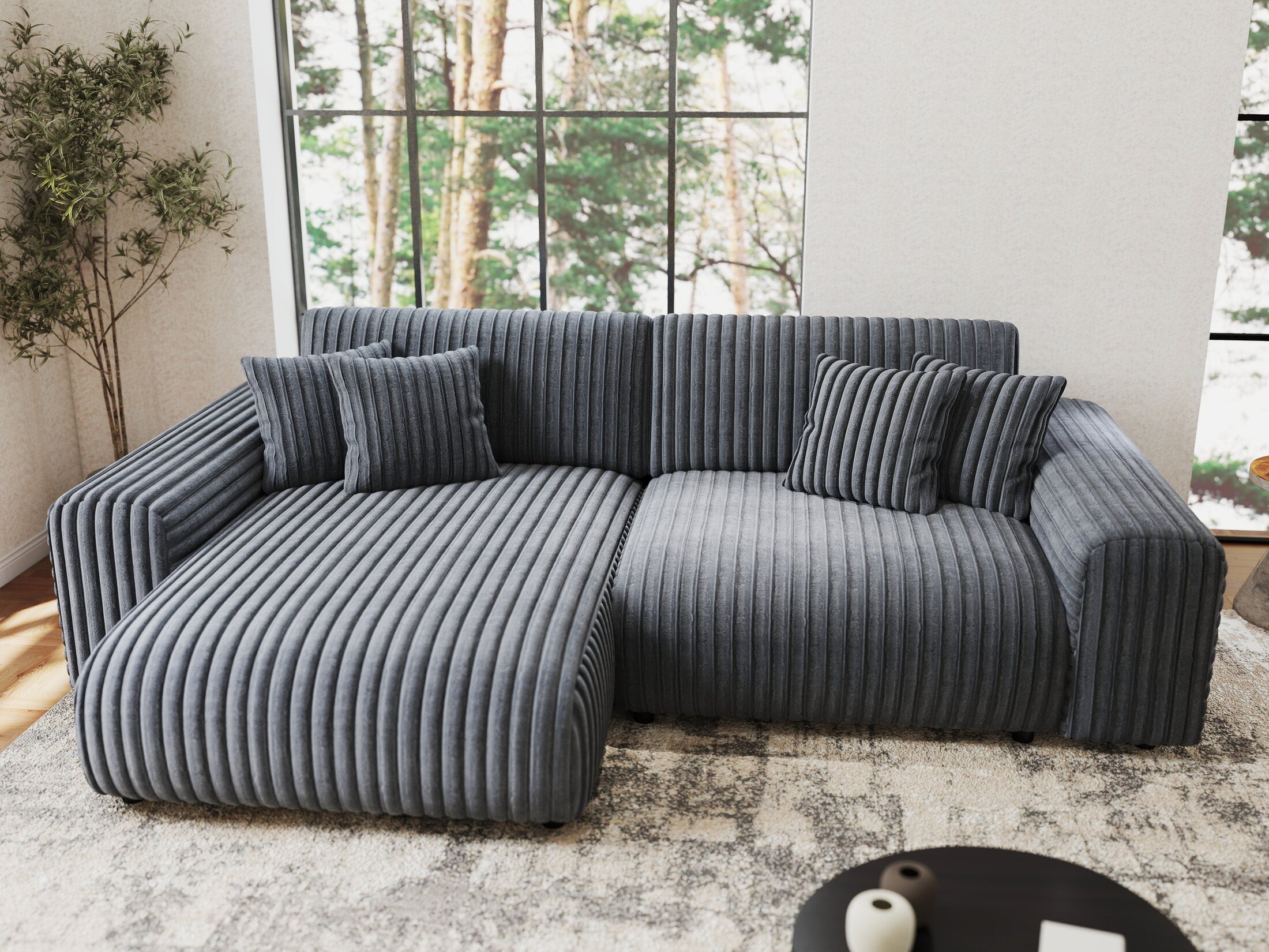 Colțar extensibil dumonde cu ladă de depozitare si sezut confortabil din spuma HR, Sarina Ambience Gri 255x168 cm