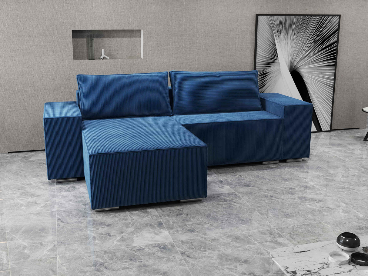 Colțar extensibil dumonde cu ladă de depozitare si sezut confortabil din spuma HR, Dream Zoom Albastru 290x185 cm Fabrica