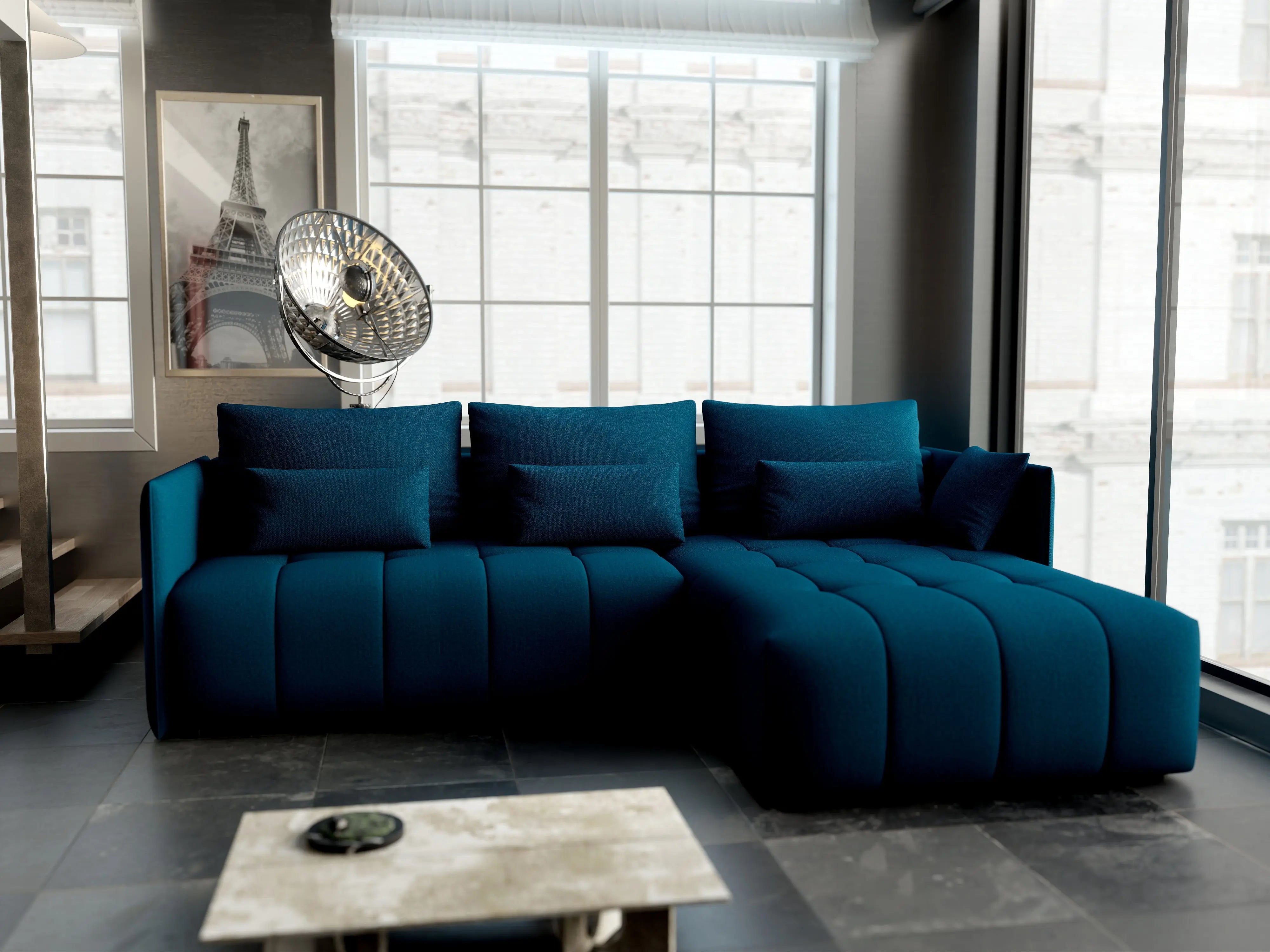 Colțar extensibil dumonde cu ladă de depozitare si sezut confortabil din spuma HR, Malta Verde Petrol II 235x185 cm Fabrica