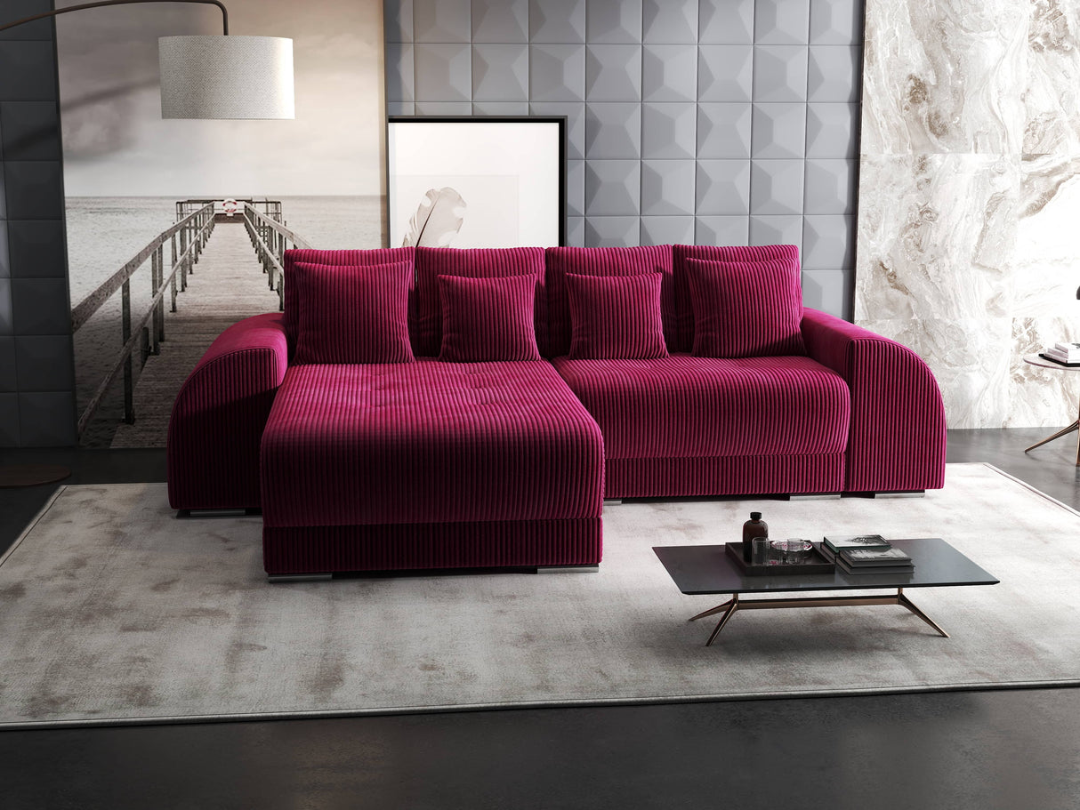 Colțar extensibil dumonde cu ladă de depozitare si sezut confortabil din spuma HR, Verona Zoom Rosu 290x185 cm Fabrica