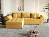 Colțar extensibil dumonde cu ladă de depozitare si sezut confortabil din spuma HR, Loana Muștar 270x185 cm Fabrica