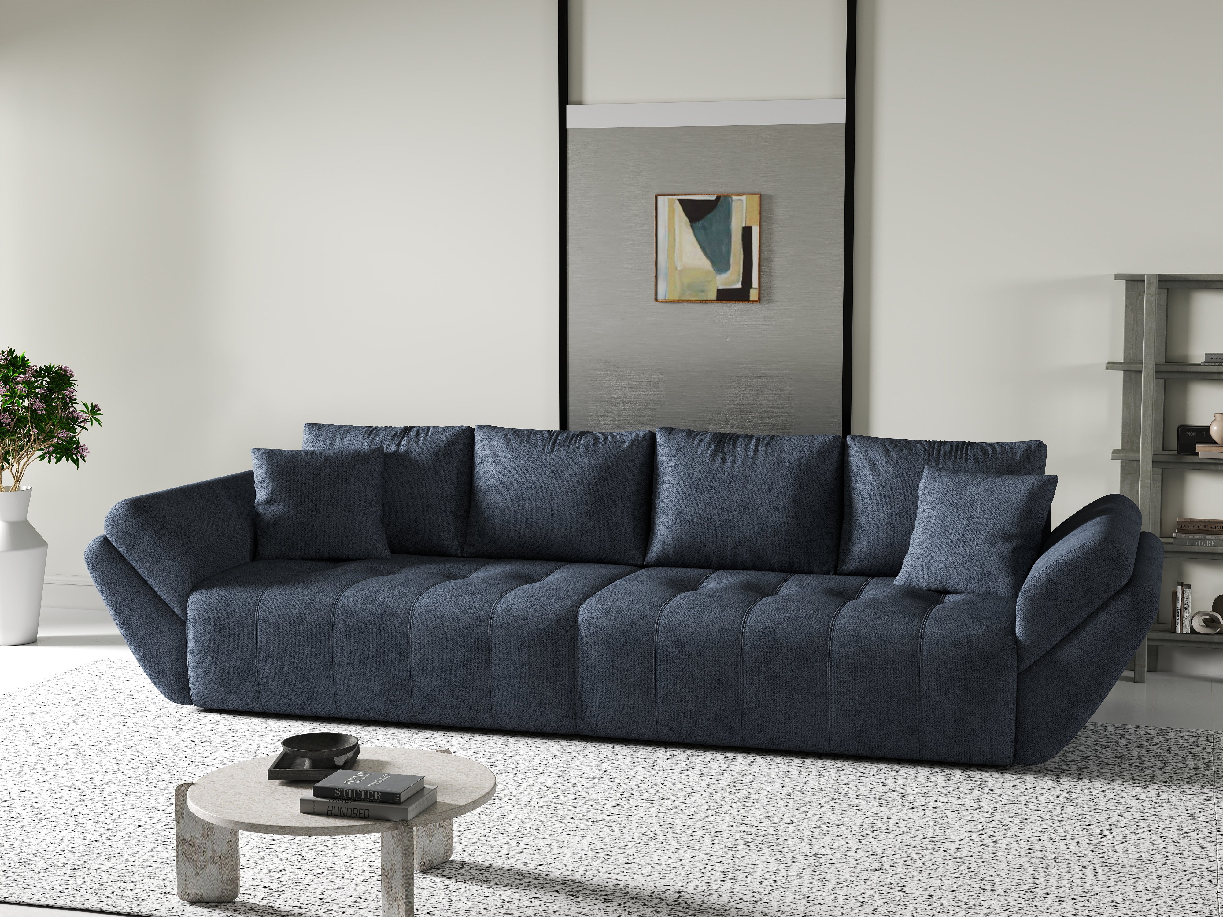 Canapea extensibilă dumonde cu ladă de depozitare si sezut confortabil din spuma HR, Berlin Antracit 300x100 cm Fabrica