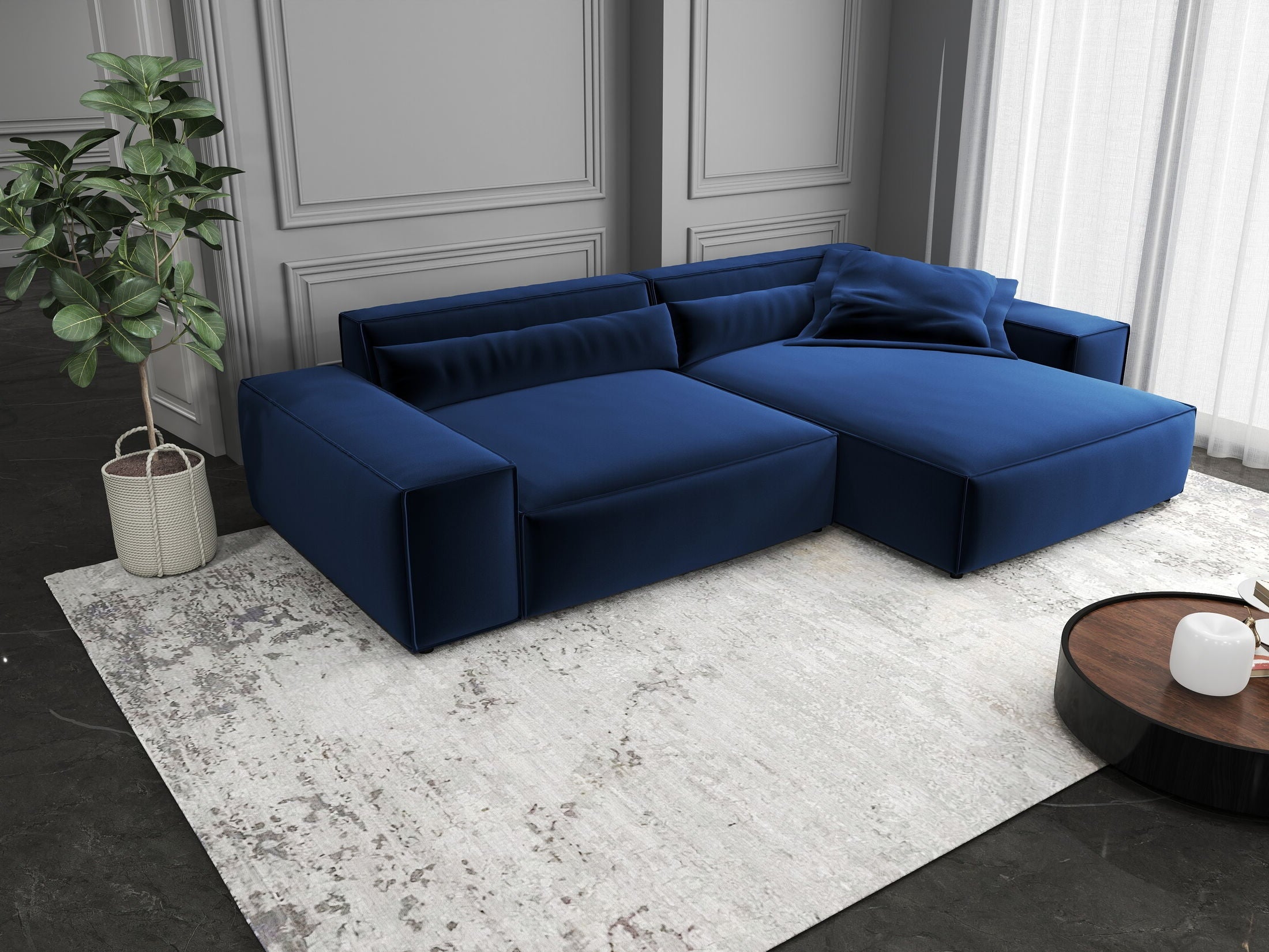 Colțar dumonde cu șezut confortabil din spumă HR, Marvelo Royal Albastru Navy 264x175 cm II