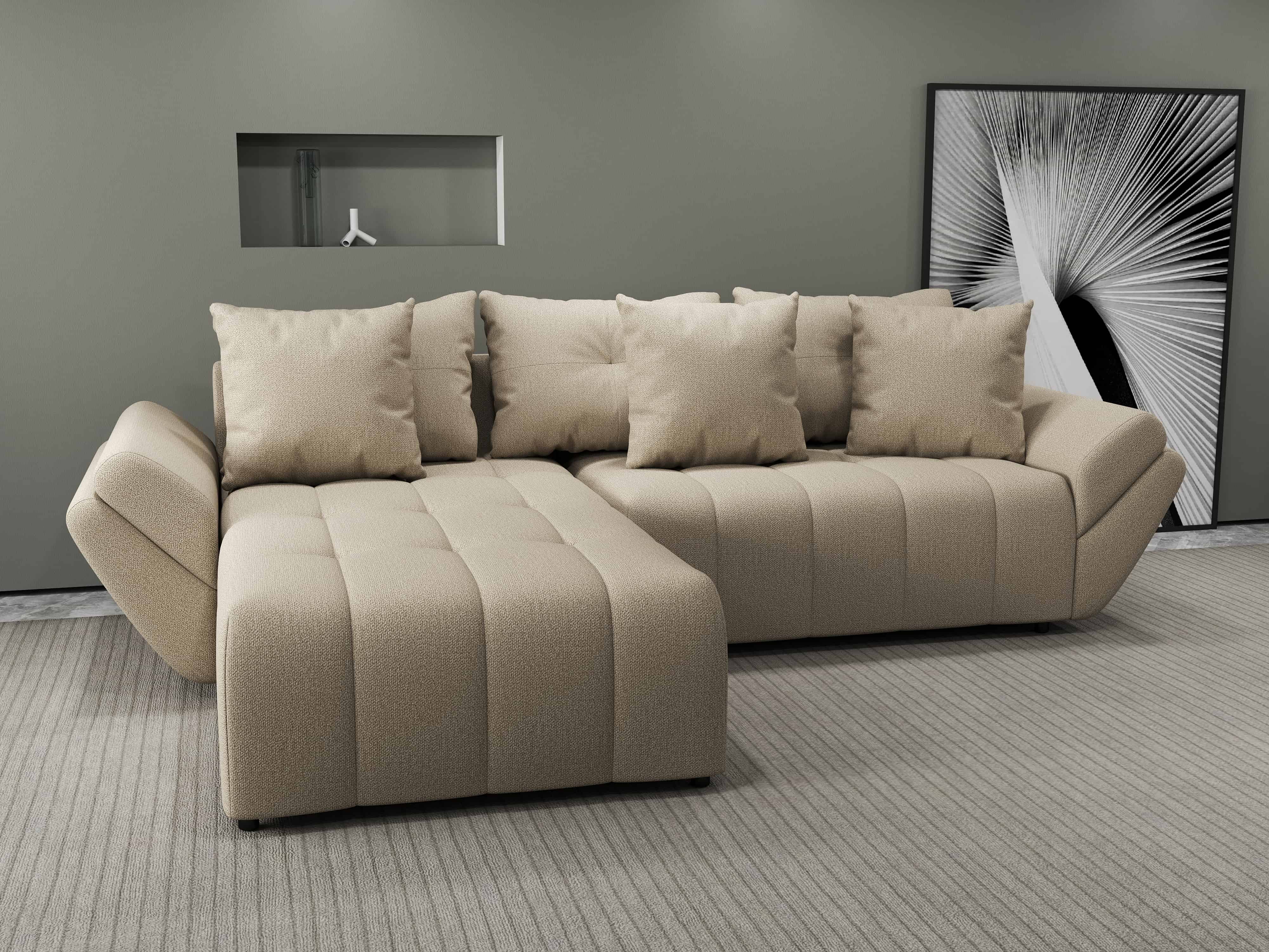 Colțar extensibil dumonde cu ladă de depozitare si sezut confortabil din spuma HR, Berlin Enjoy Beige 280x185 cm Fabrica