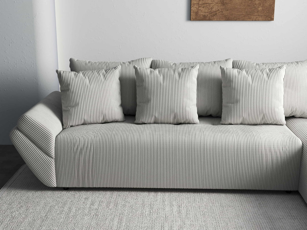 Colțar extensibil dumonde cu ladă de depozitare si sezut confortabil din spuma HR, Berlin XL Zoom Pearl 350x185 cm II Fabrica