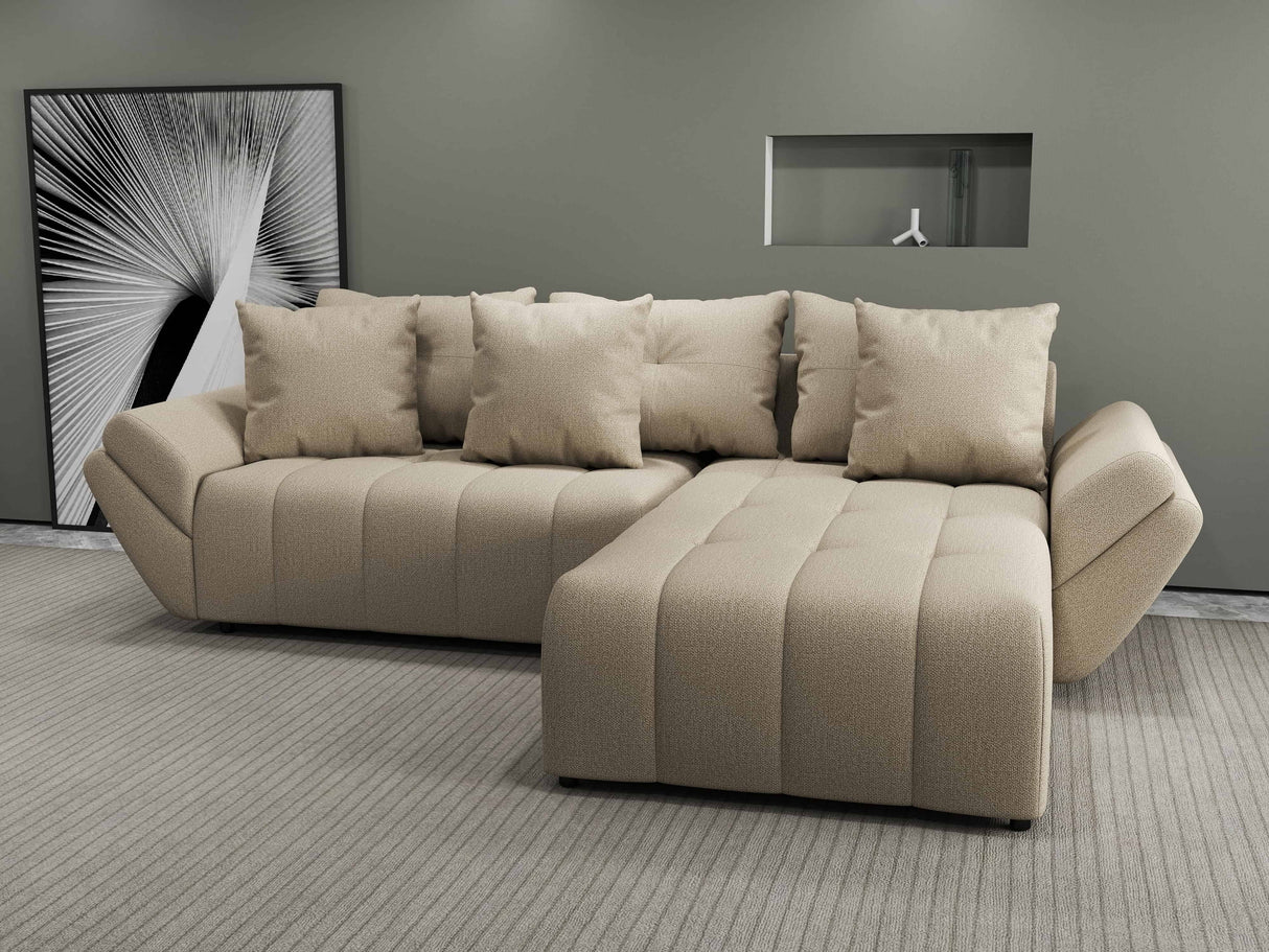 Colțar extensibil dumonde cu ladă de depozitare si sezut confortabil din spuma HR, Berlin Enjoy Beige 280x185 cm II Fabrica