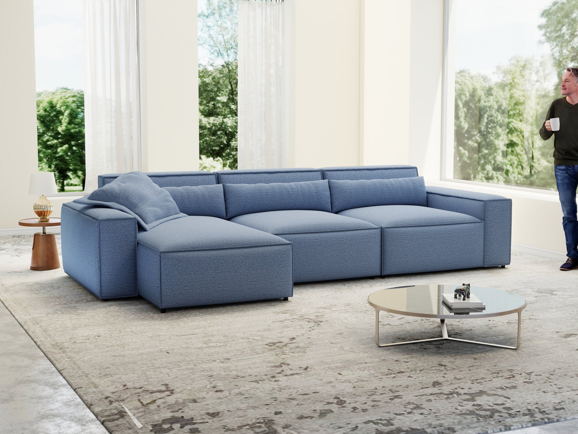 Colțar dumonde cu sezut confortabil din spuma HR, Marvelo XL Enjoy Albastru 366x175 cm