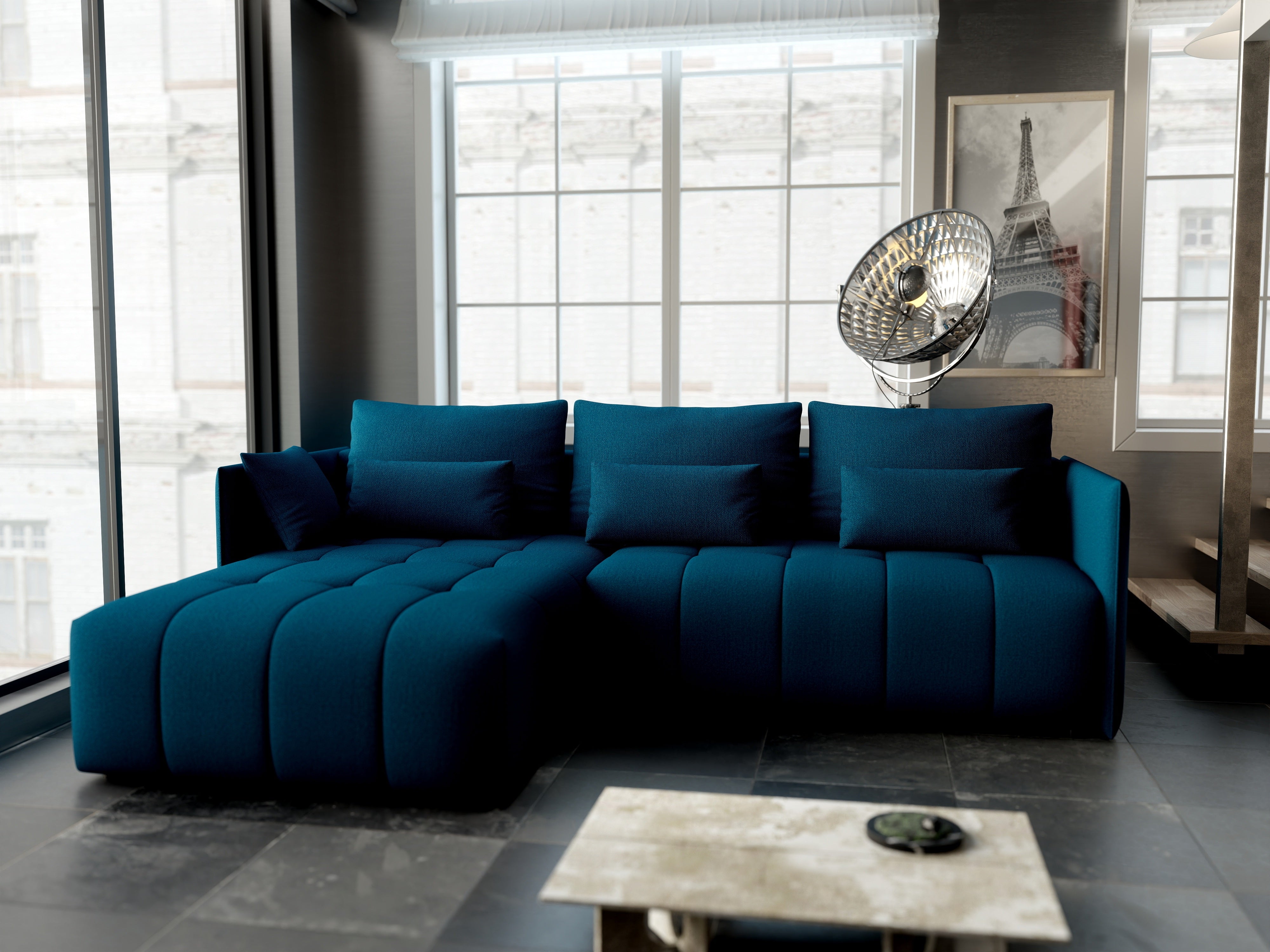 Colțar extensibil dumonde cu ladă de depozitare si sezut confortabil din spuma HR, Malta Verde Petrol 235x185 cm Fabrica