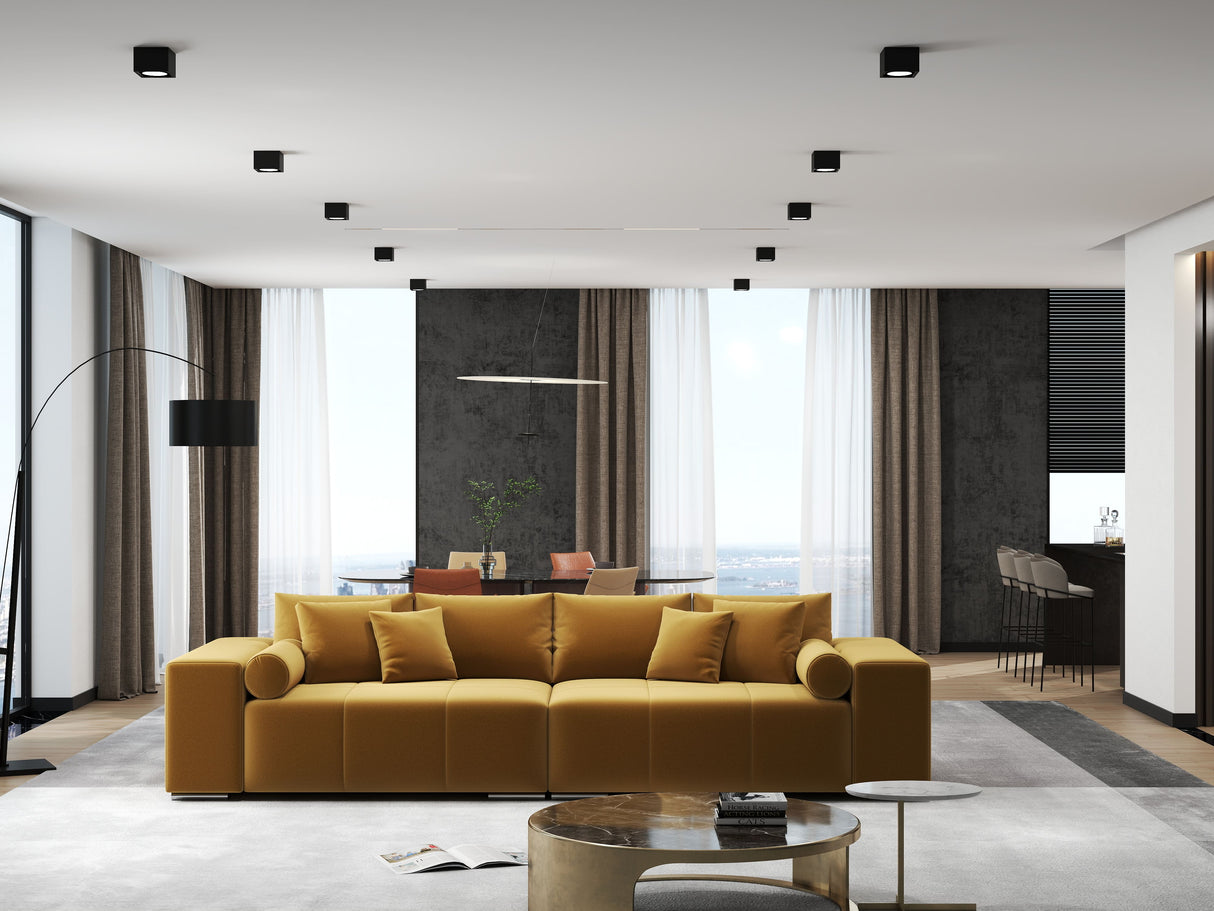 Canapea extensibilă dumonde cu ladă de depozitare si sezut confortabil din spuma HR, Marbela Royal Mustar XXL 295x100 cm fabrica