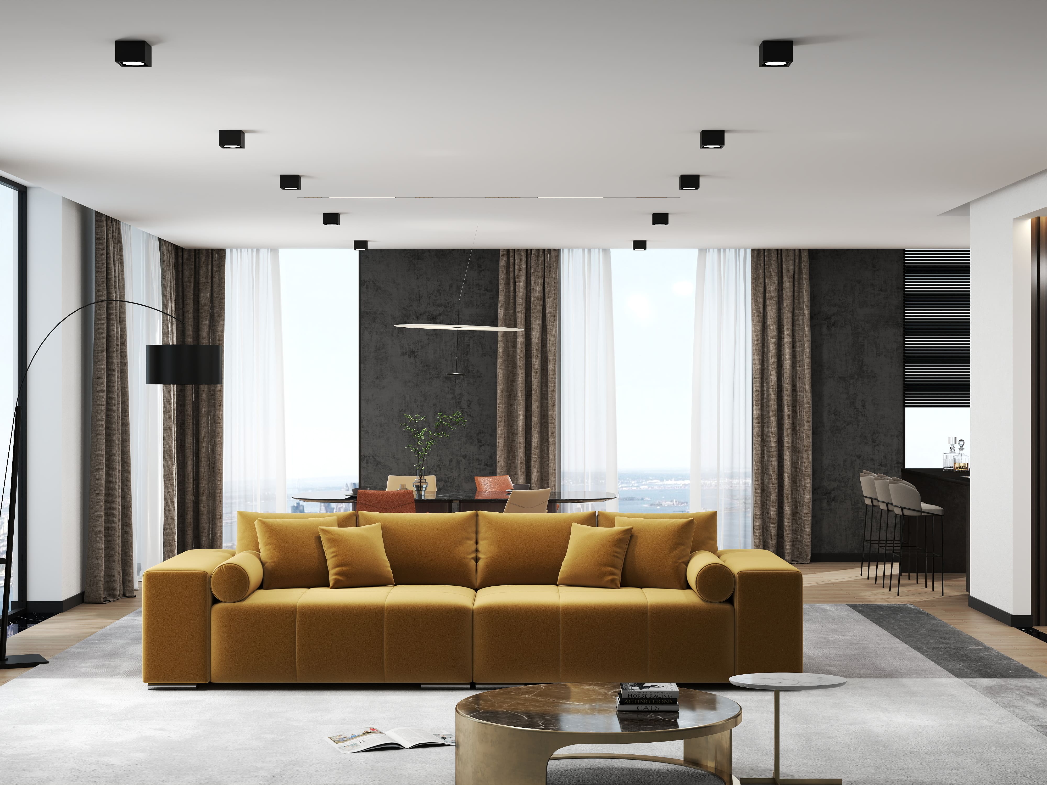 Canapea extensibilă dumonde cu ladă de depozitare si sezut confortabil din spuma HR, Marbela Royal Mustar XXL 295x100 cm fabrica
