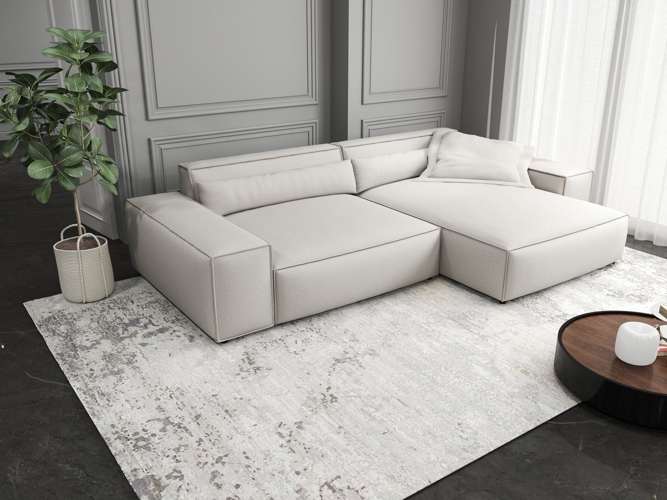 Colțar dumonde cu șezut confortabil din spumă HR, Marvelo Enjoy Bej 264x175 cm II