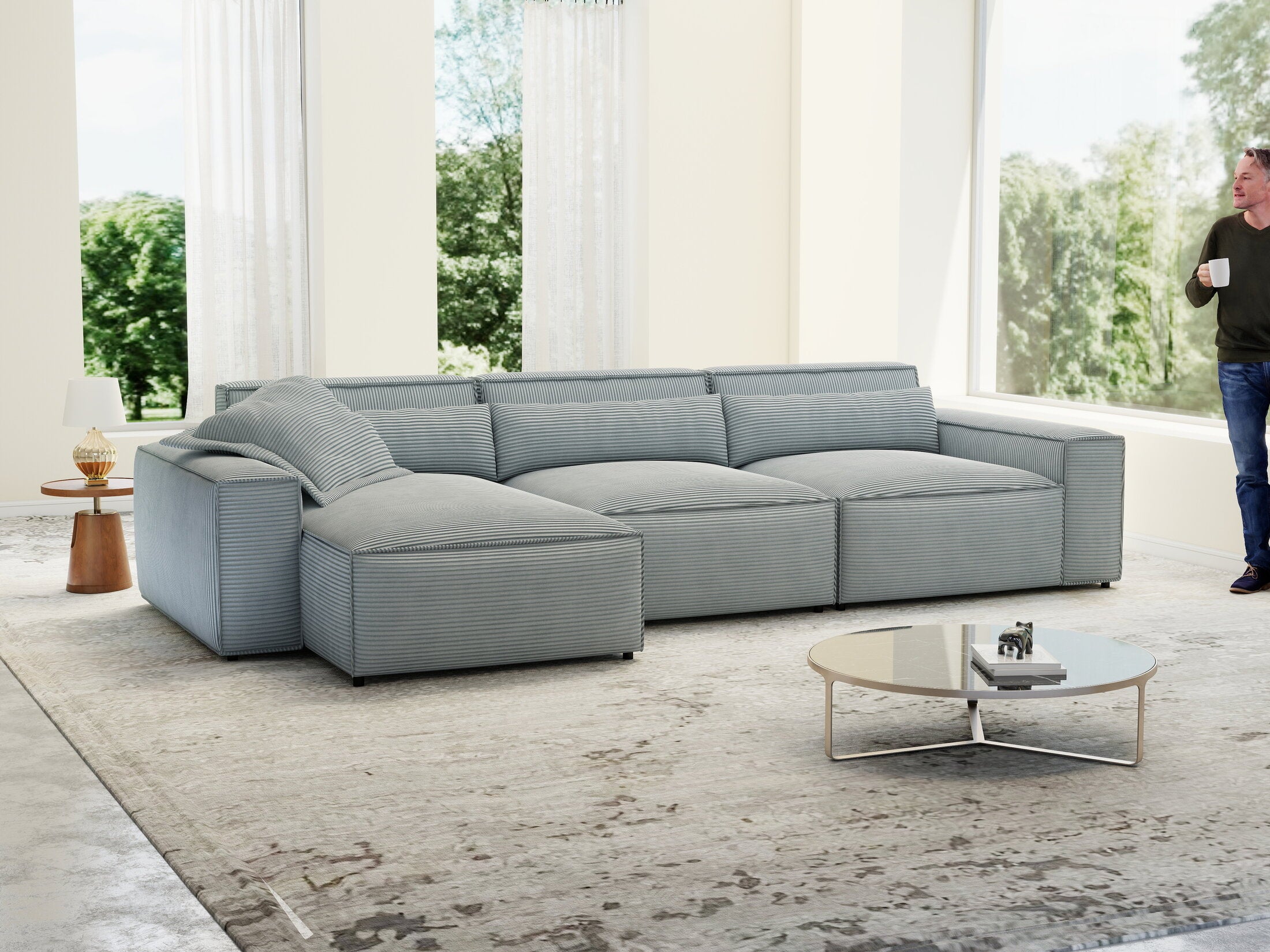 Colțar dumonde cu sezut confortabil din spuma HR, Marvelo XL Zoom Gri 366x175 cm