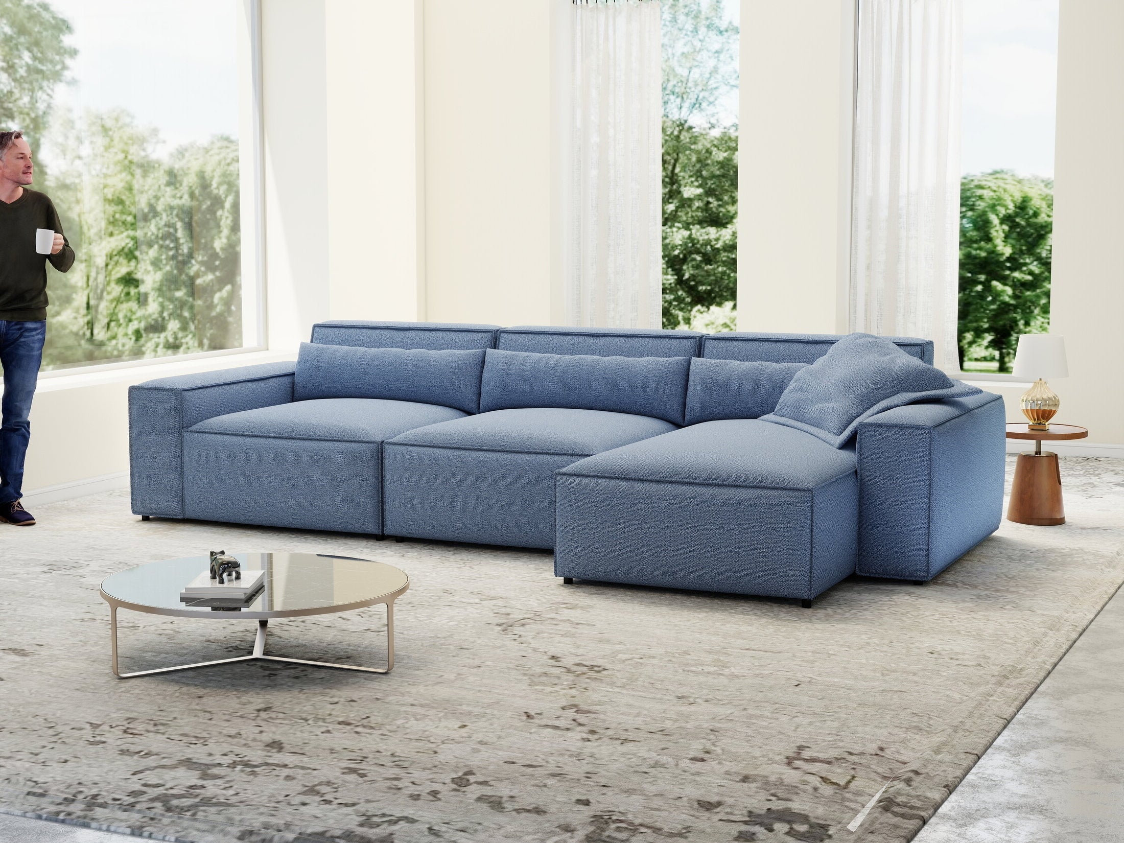 Colțar dumonde cu sezut confortabil din spuma HR, Marvelo XL Enjoy Albastru 366x175 cm II