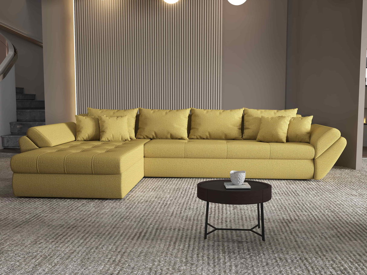Colțar extensibil dumonde cu ladă de depozitare si sezut confortabil din spuma HR, Loana XL Enjoy Melon 335x185 cm Fabrica