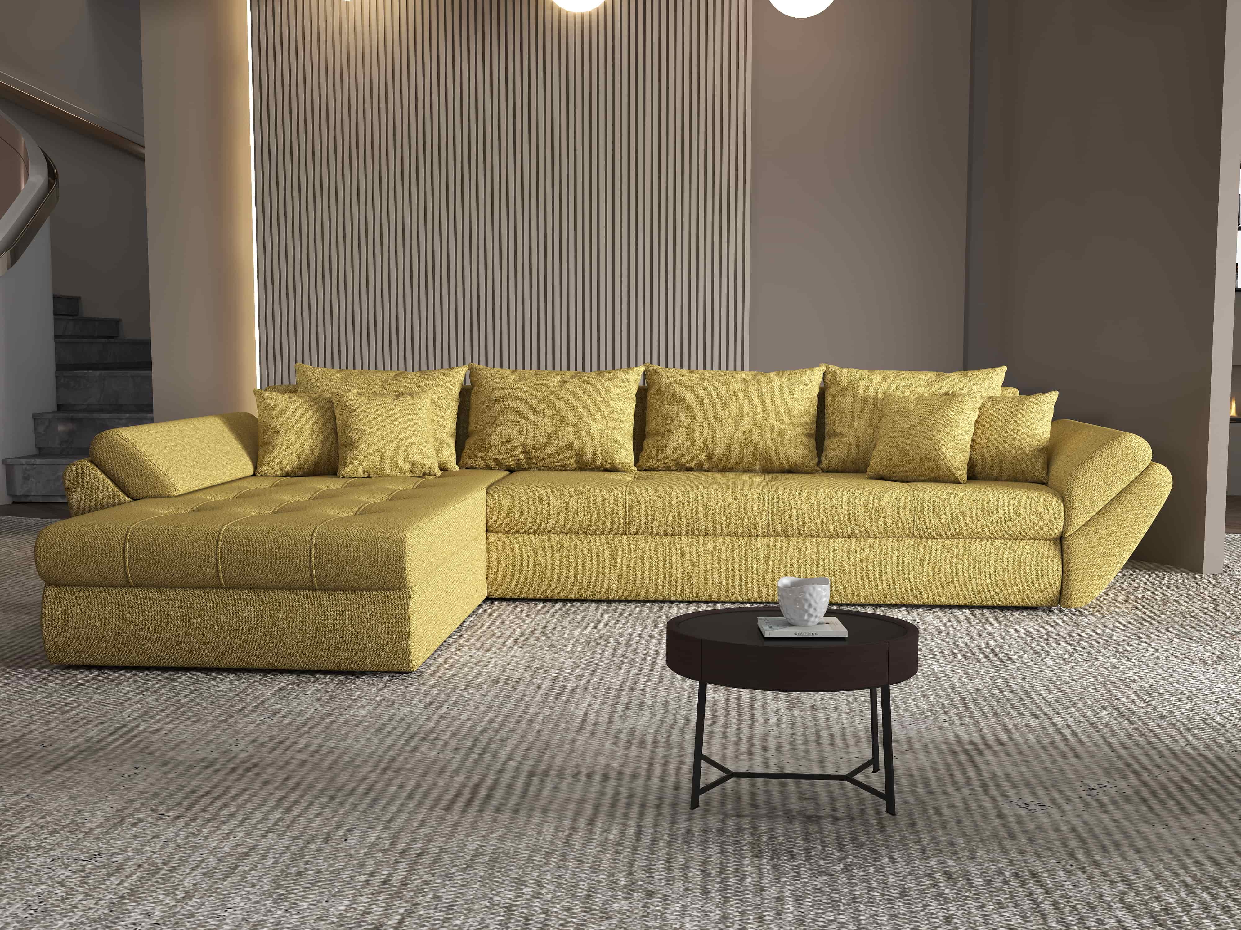 Colțar extensibil dumonde cu ladă de depozitare si sezut confortabil din spuma HR, Loana XL Enjoy Melon 335x185 cm Fabrica
