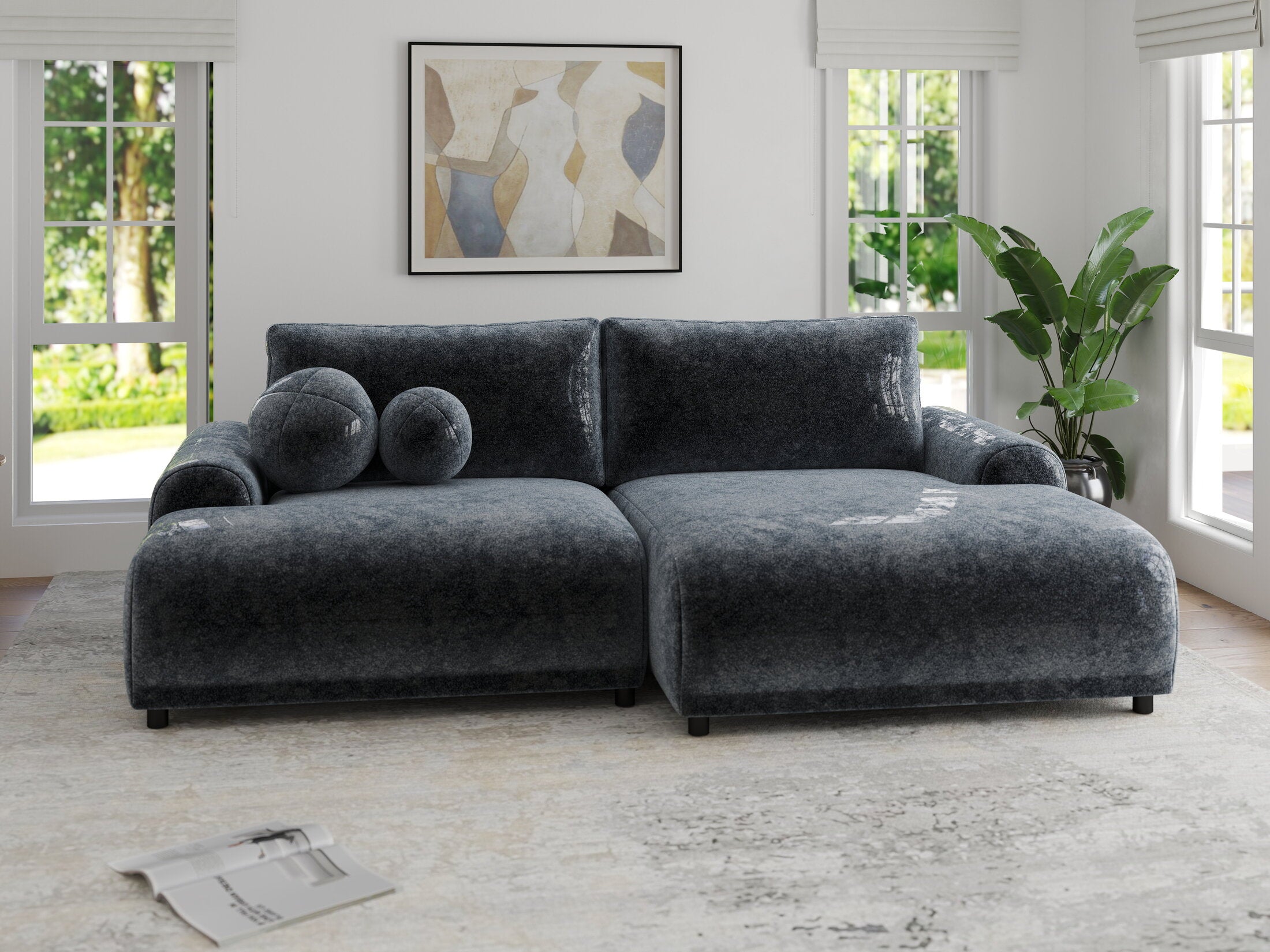 Colțar extensibil dumonde cu ladă de depozitare și șezut confortabil din spumă HR, Carlo Euphoria Gri Grafit 240x145 cm II