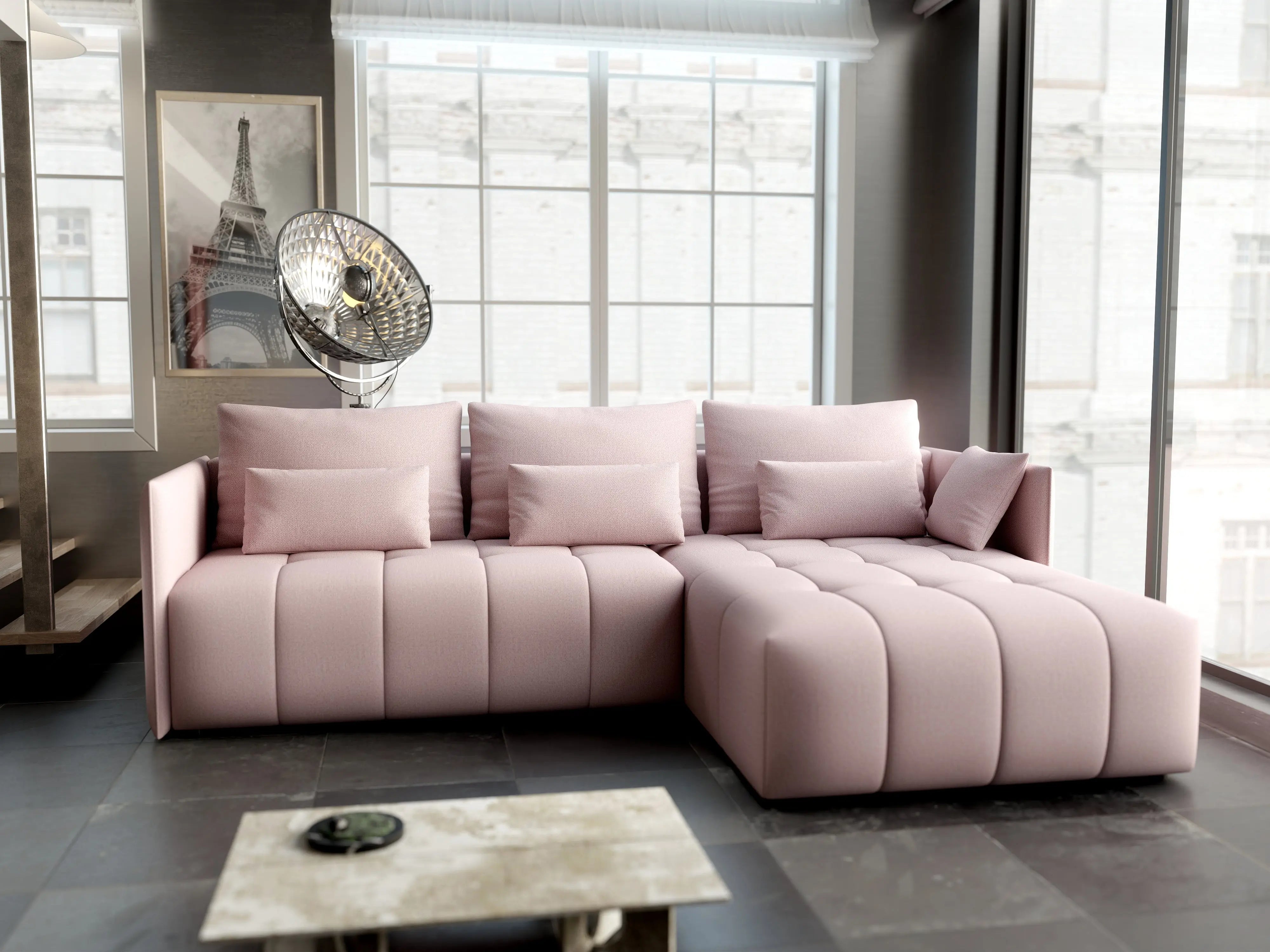 Colțar extensibil dumonde cu ladă de depozitare si sezut confortabil din spuma HR, Malta Rosa II 235x185 cm Fabrica