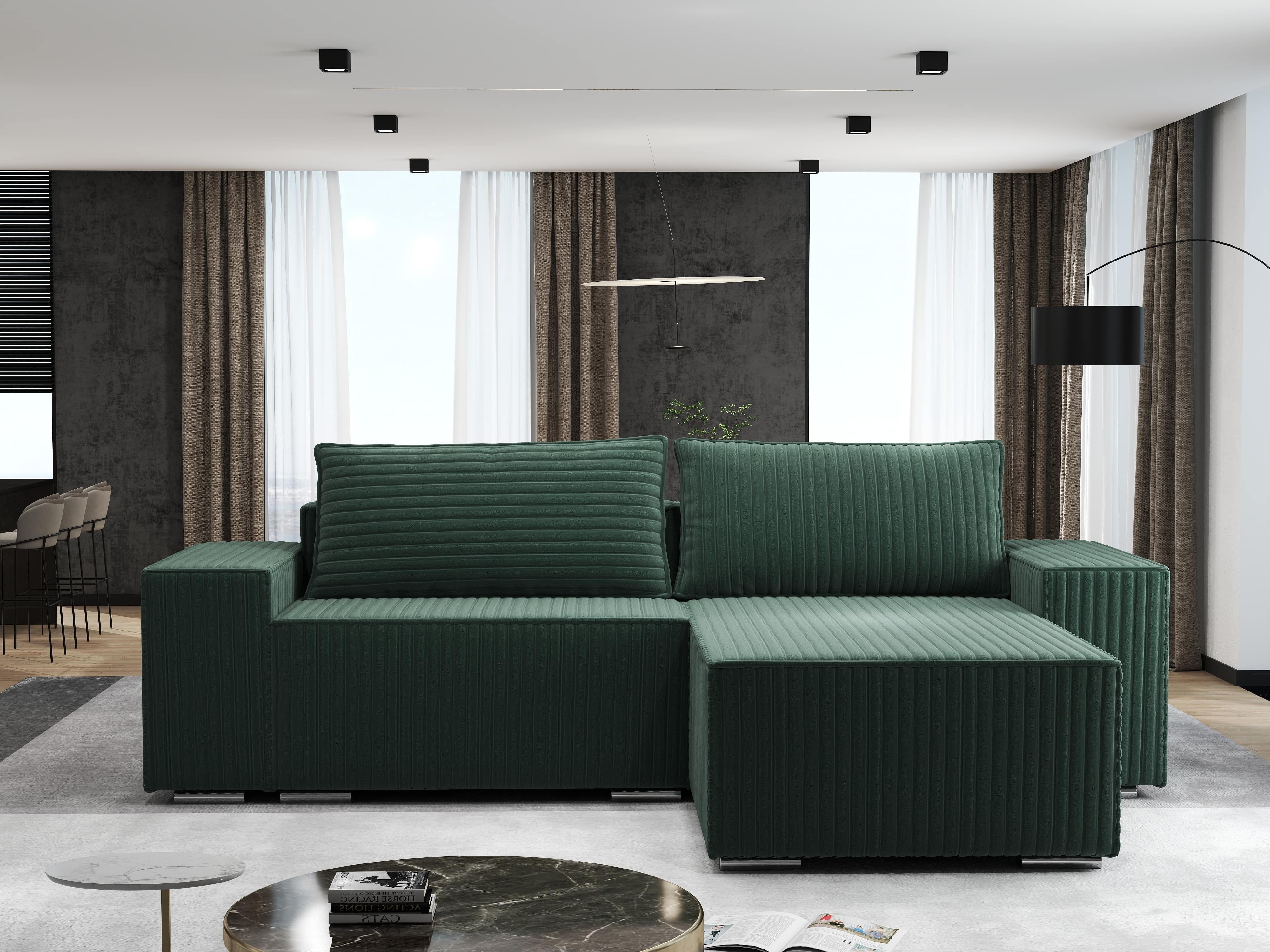 Colțar extensibil dumonde cu ladă de depozitare si sezut confortabil din spuma HR, Dream Ambience Verde 290x185 cm II Fabrica