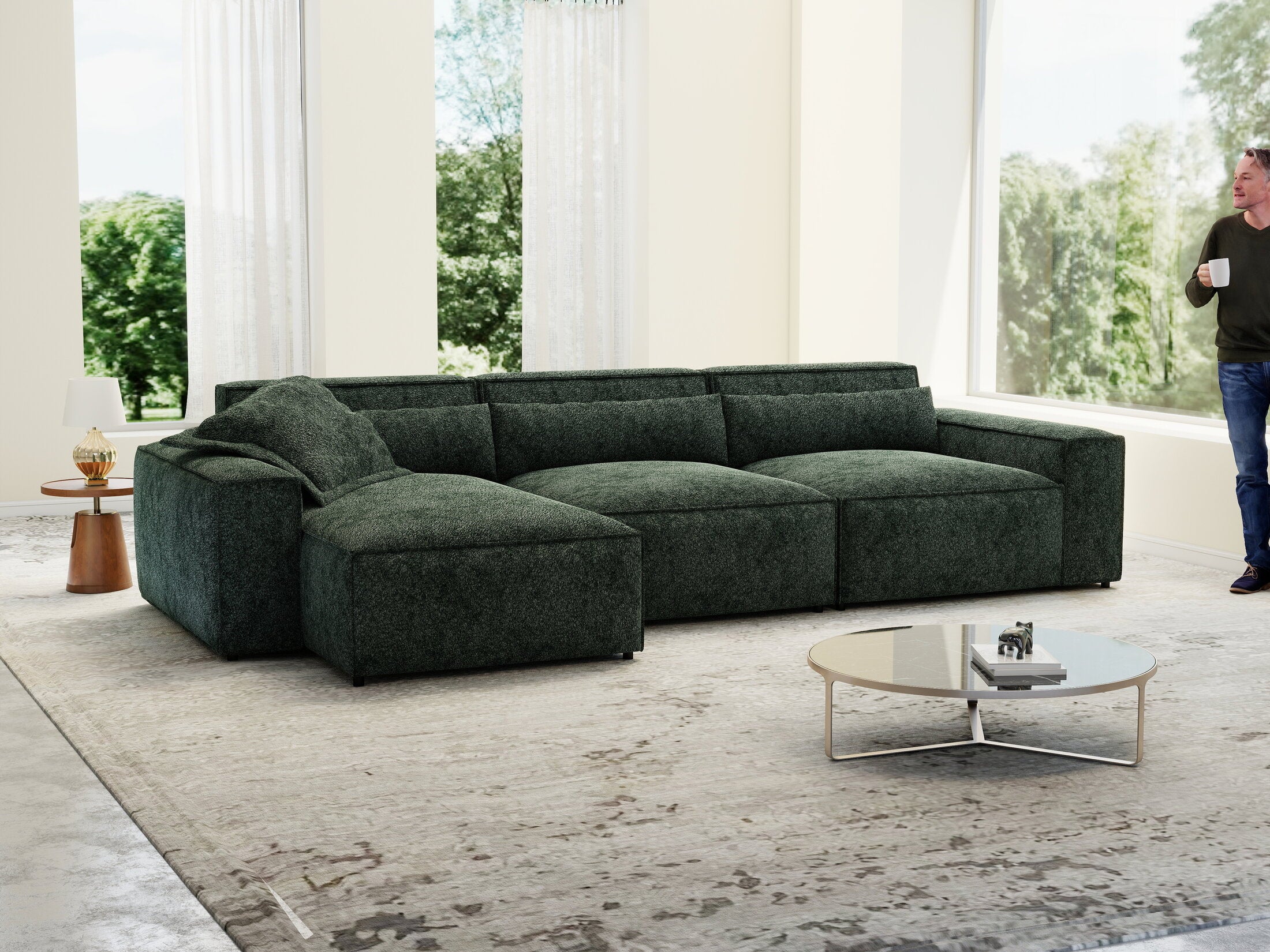 Colțar dumonde cu sezut confortabil din spuma HR, Marvelo XL Euphoria Verde 366x175 cm