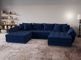 Colțar extensibil dumonde cu ladă de depozitare si sezut confortabil din spuma HR, Loana Royal Albastru U 355x185 cm Fabrica