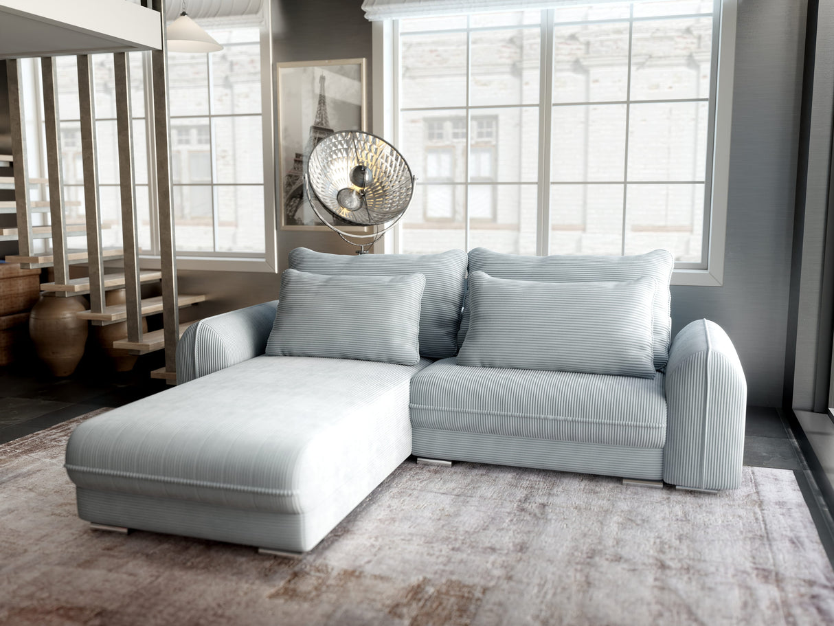 Colțar extensibil dumonde cu ladă de depozitare si sezut confortabil din spuma HR, Denver Zoom Gri Mint 275x185 cm Fabrica