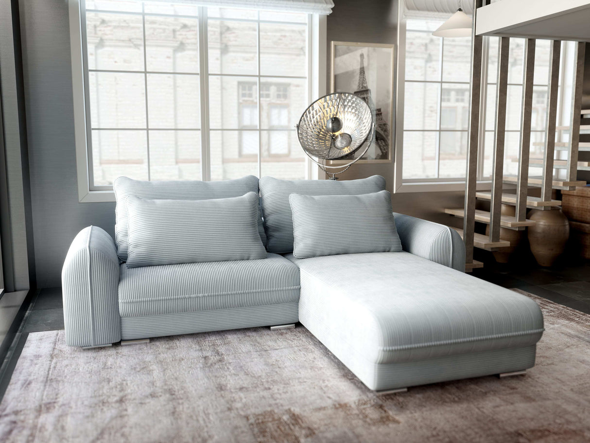 Colțar extensibil dumonde cu ladă de depozitare si sezut confortabil din spuma HR, Denver Zoom Gri Mint 275x185 cm II Fabrica