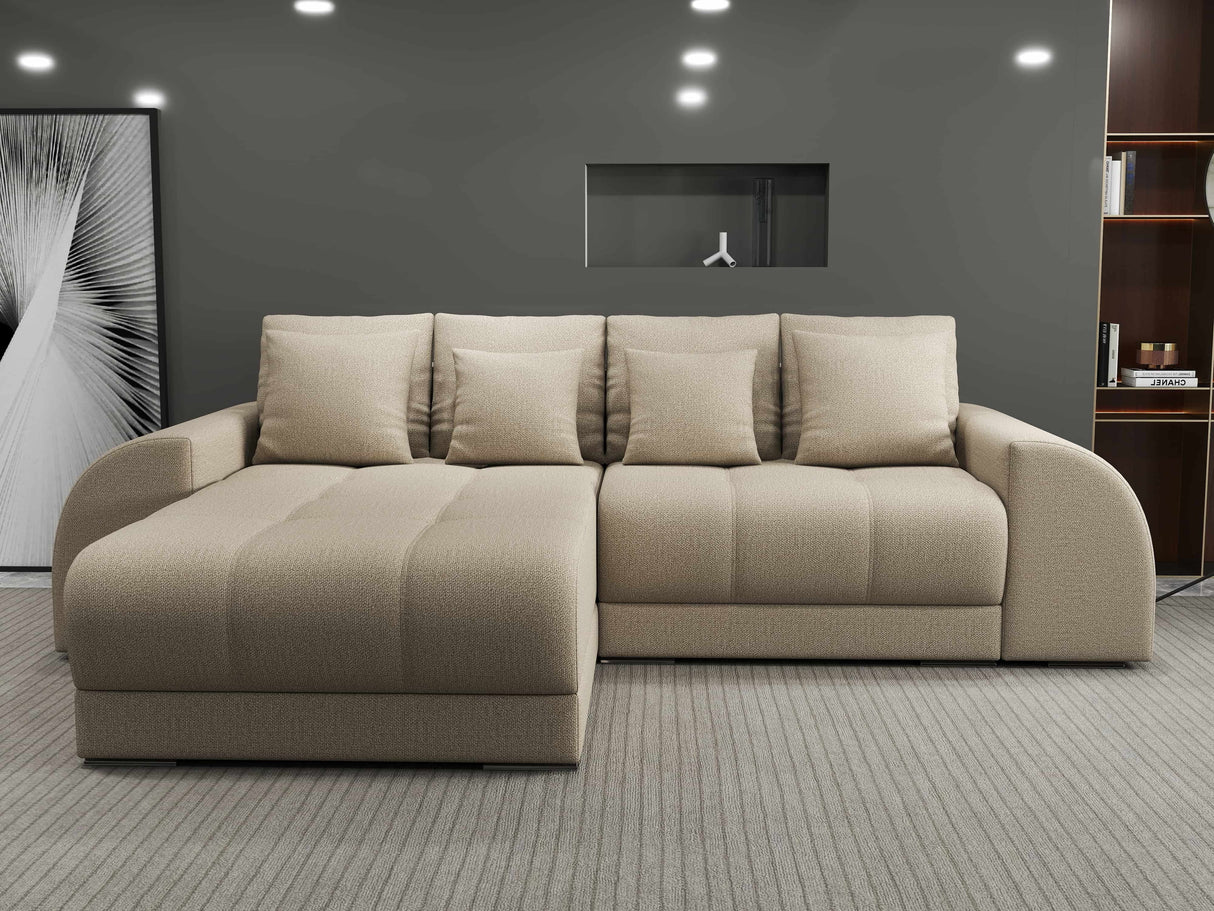 Colțar extensibil dumonde cu ladă de depozitare si sezut confortabil din spuma HR, Verona Enjoy Beige 290x185 cm Fabrica