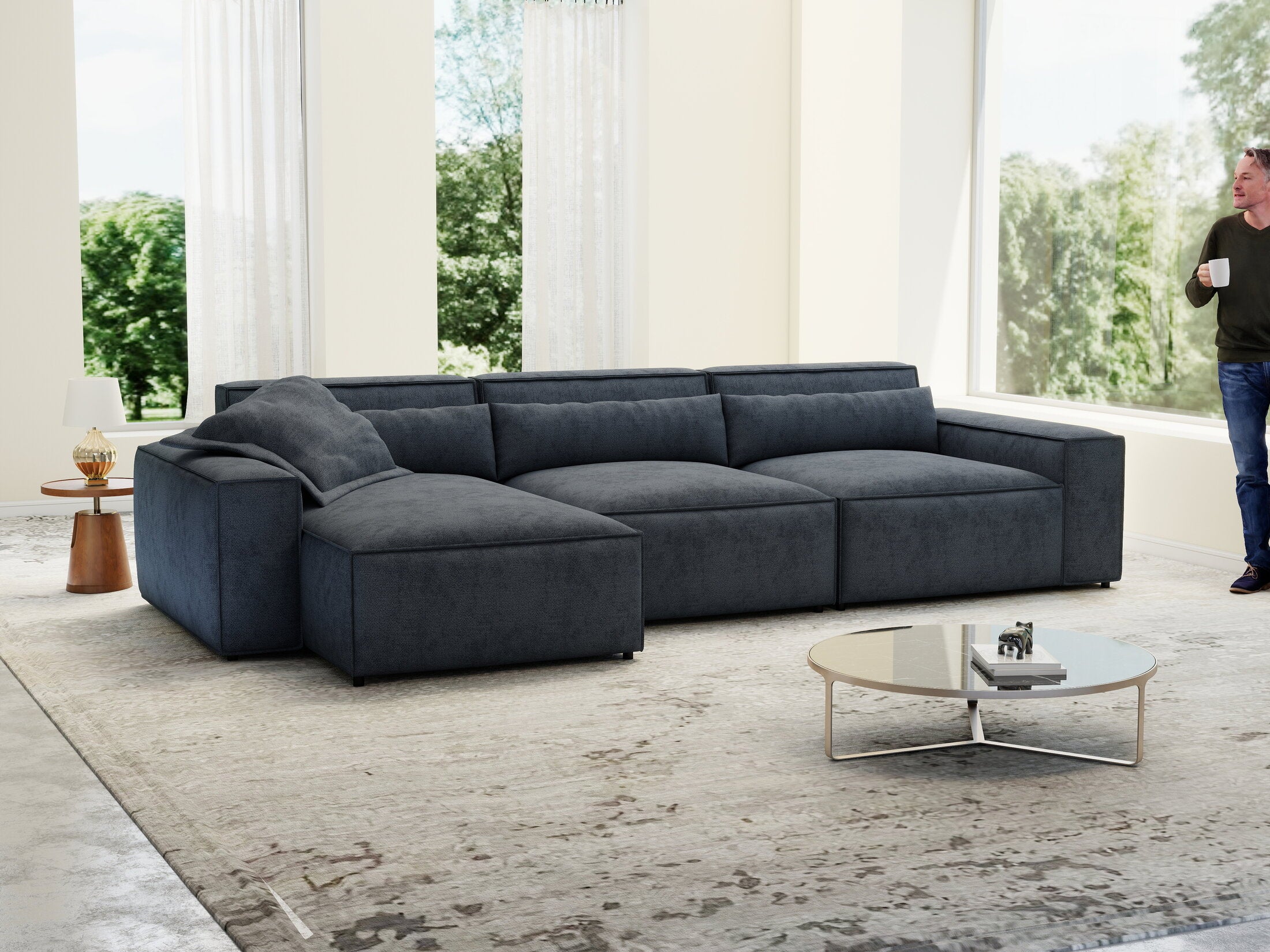 Colțar dumonde cu sezut confortabil din spuma HR, Marvelo XL Enjoy Antracit 366x175 cm