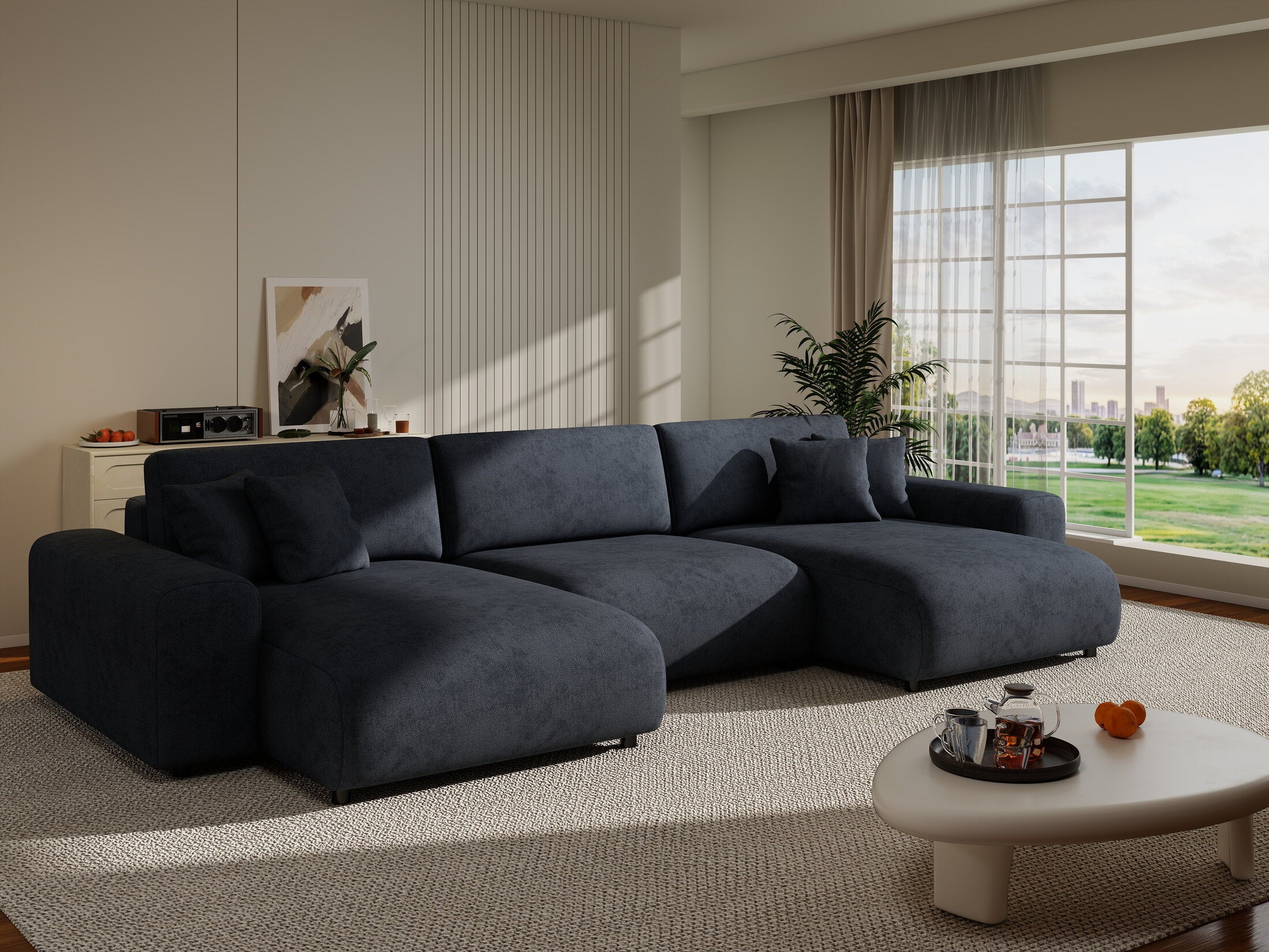 Colțar extensibil dumonde cu ladă de depozitare si sezut confortabil din spuma HR, Sarina U Enjoy Antracit 350x168 cm