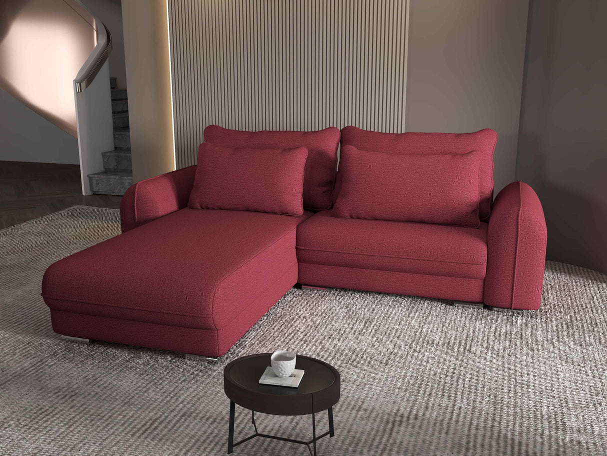 Colțar extensibil dumonde cu ladă de depozitare si sezut confortabil din spuma HR, Denver Enjoy Rosu 275x185 cm Fabrica