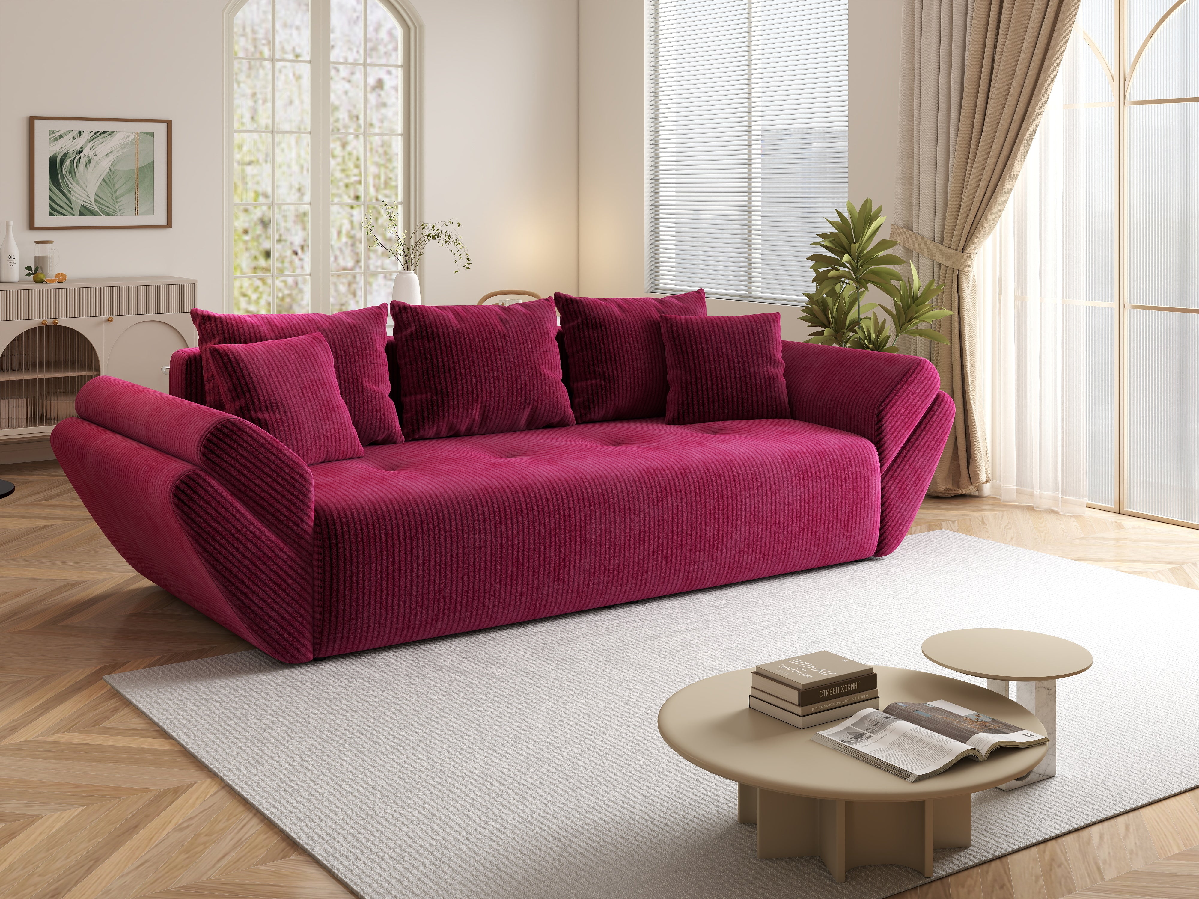 Canapea extensibilă dumonde cu ladă de depozitare si sezut confortabil din spuma HR, Berlin Zoom Red 250x100 cm Fabrica