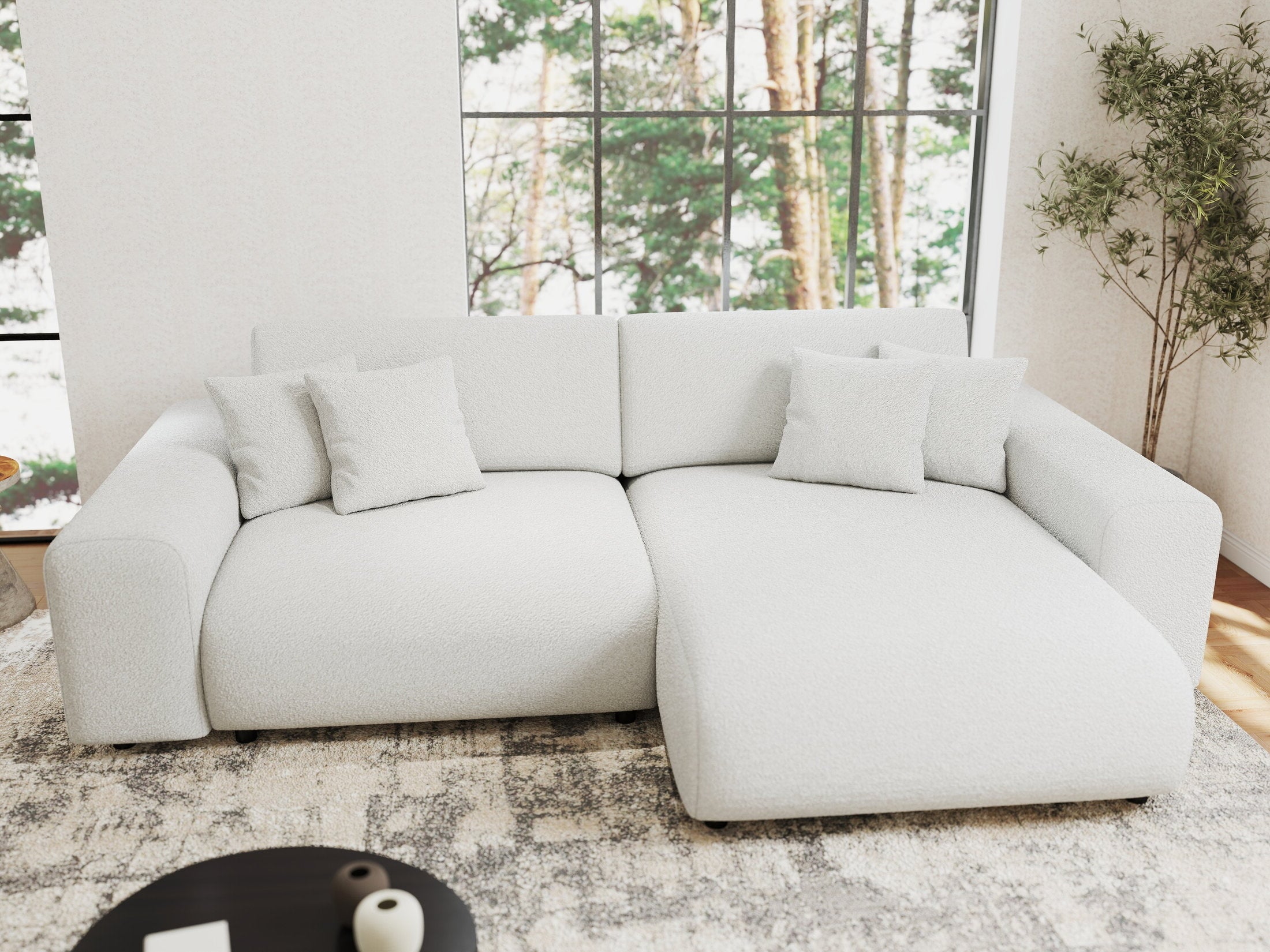 Colțar extensibil dumonde cu ladă de depozitare si sezut confortabil din spuma HR, Sarina Euphoria Alb 255x168 cm II